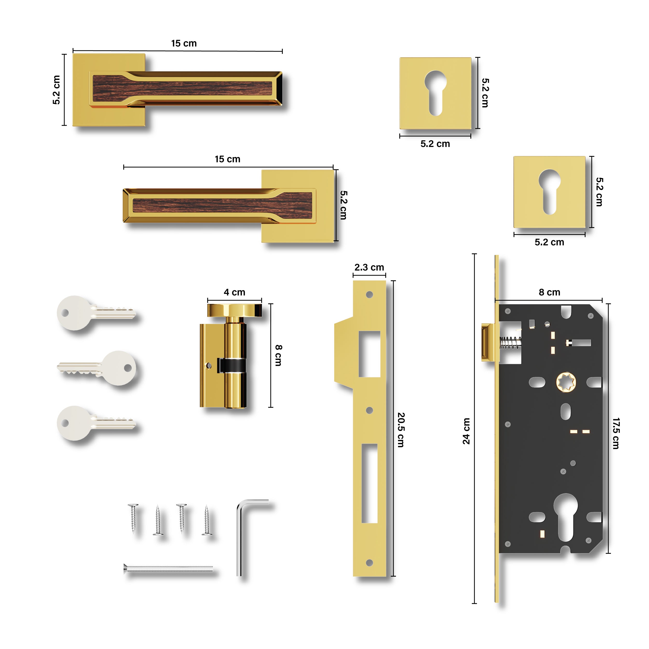 Mortise Door Handles Main Door Lock Handles Set with 3 Keys for Safety of Home | Bedroom, Office, Hotel, Home(Gold)-by GLOXY®