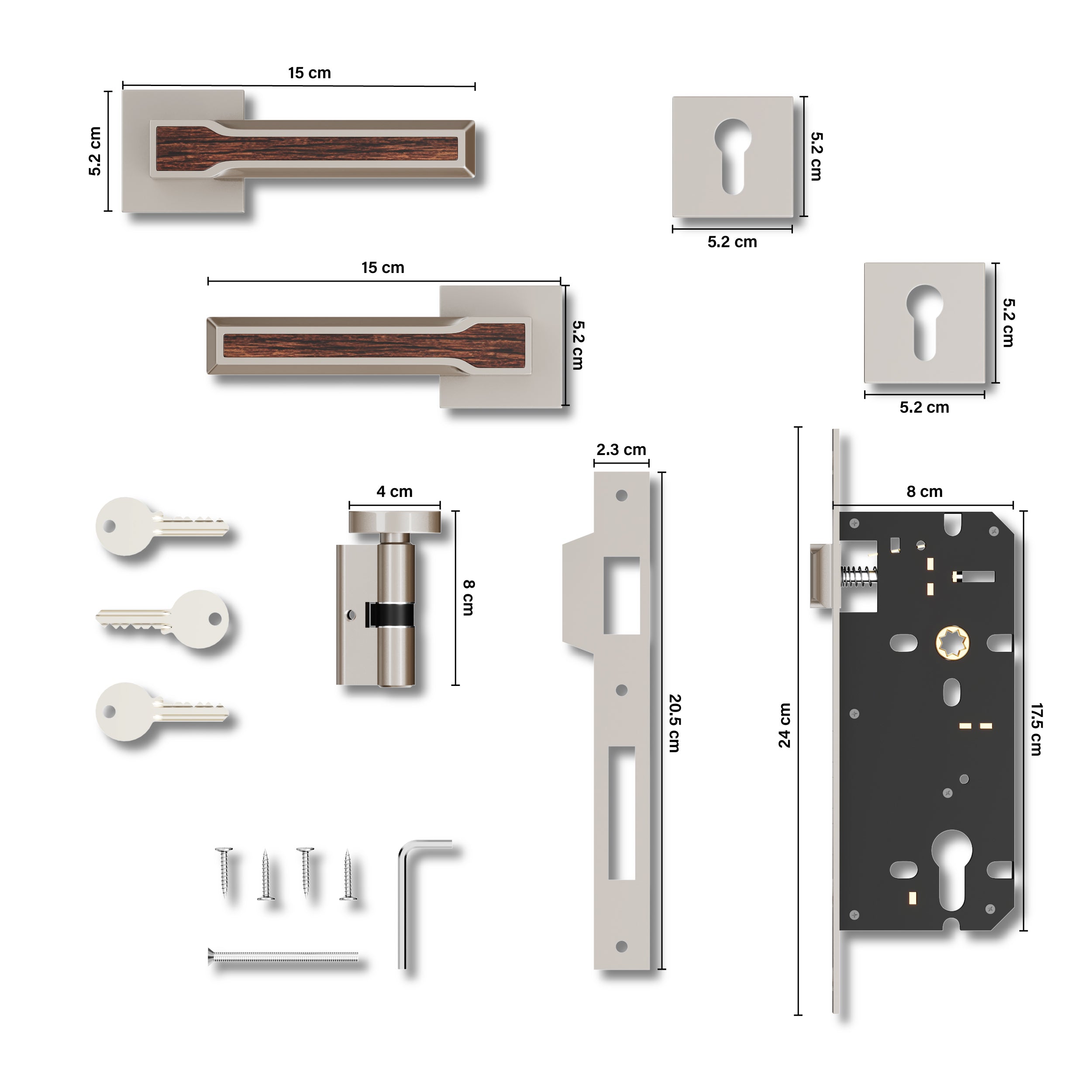 Mortise Door Handles Main Door Lock Handles Set with 3 Keys for Safety of Home | Bedroom, Office, Hotel, Home(Satin Chrome)-by GLOXY®