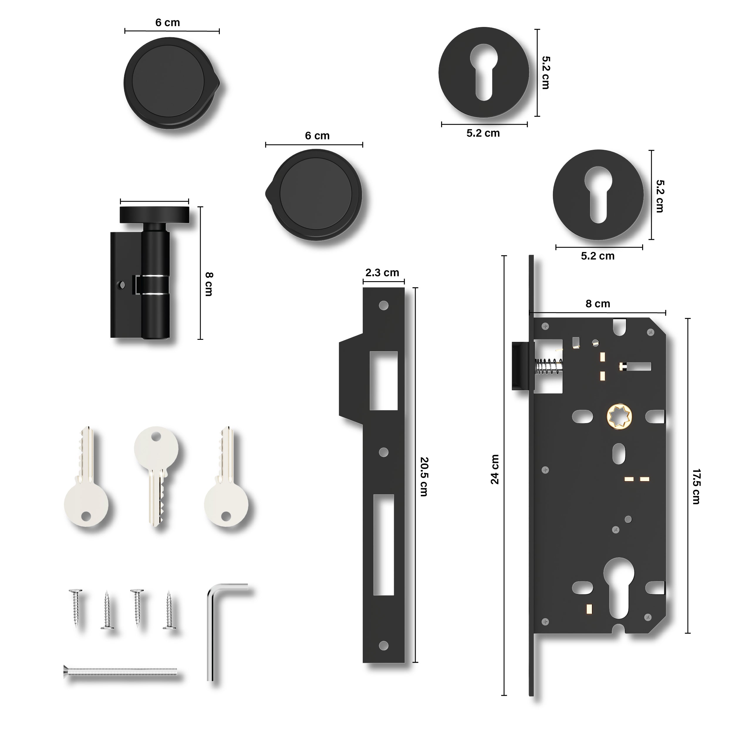 Mortise Door Handles Main Door Lock Handles Set with 3 Keys for Safety of Home | Bedroom, Office, Hotel, Home(Black)-by GLOXY®