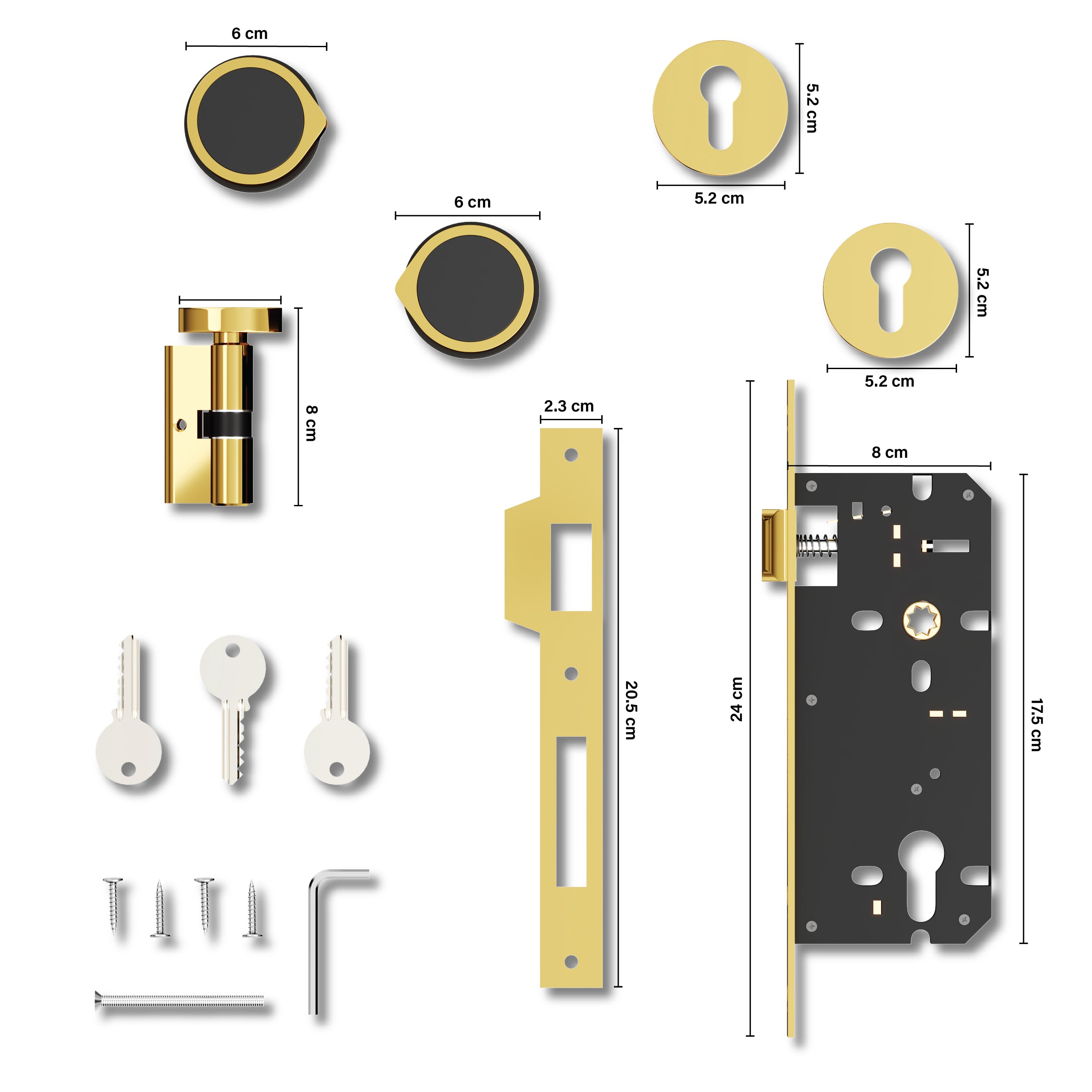 Mortise Door Handles Main Door Lock Handles Set with 3 Keys for Safety of Home | Bedroom, Office, Hotel, Home(Gold)-by GLOXY®