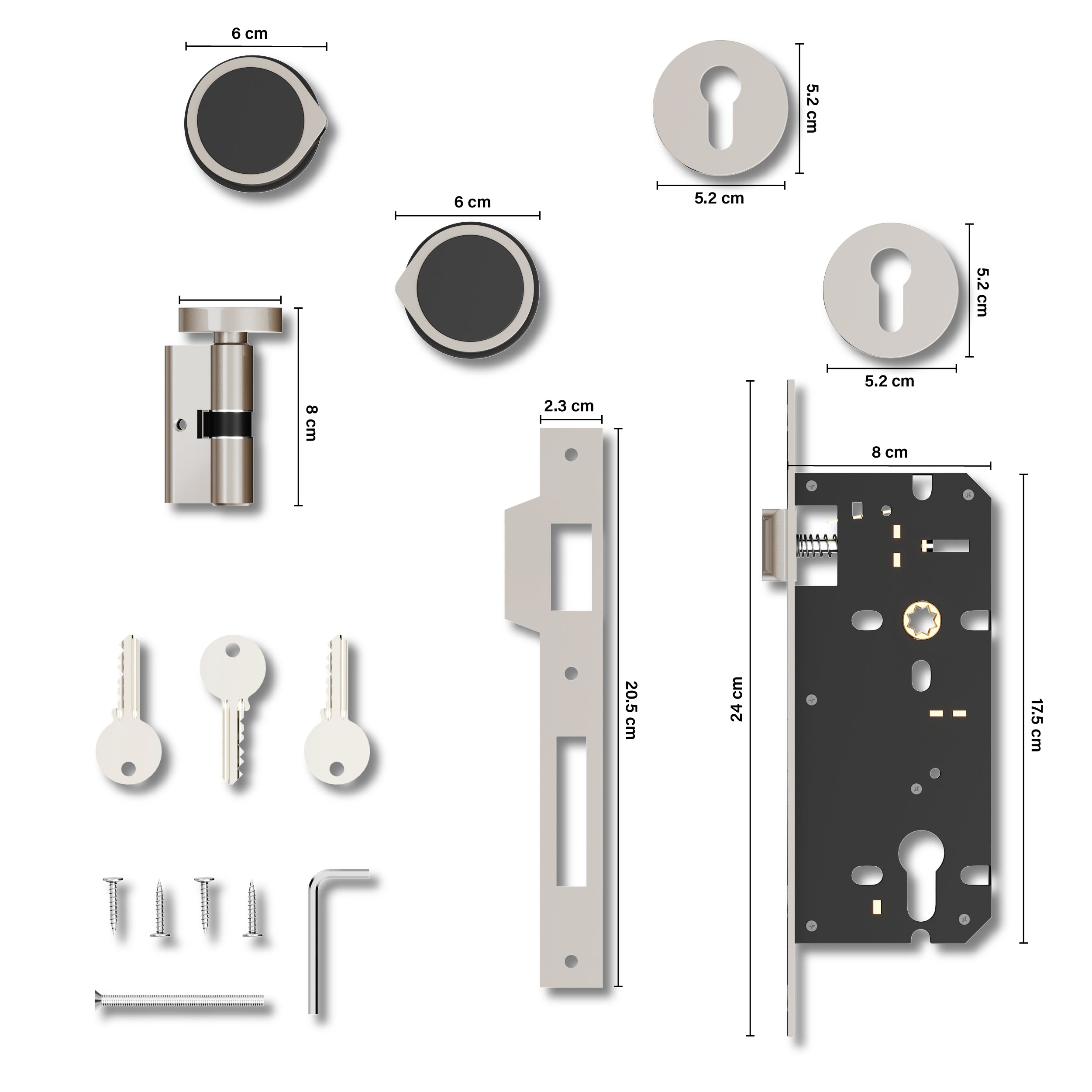 Mortise Door Handles Main Door Lock Handles Set with 3 Keys for Safety of Home | Bedroom, Office, Hotel, Home(Satin Chrome)-by GLOXY®