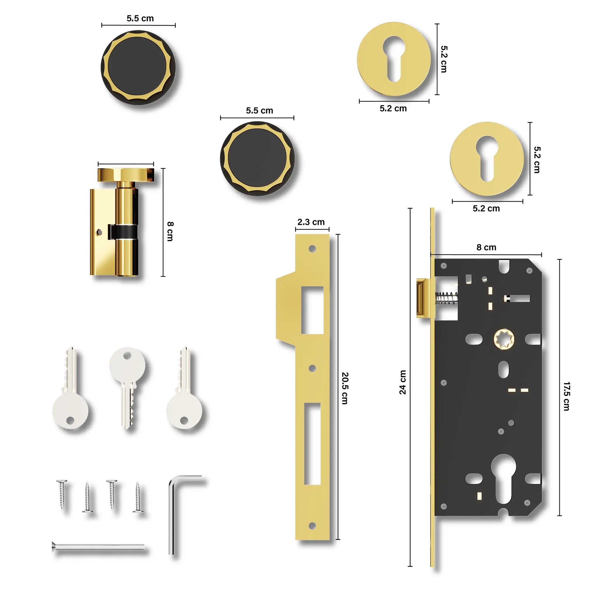 Mortise Door Handles Main Door Lock Handles Set with 3 Keys for Safety of Home | Bedroom, Office, Hotel, Home(Gold)-by GLOXY®
