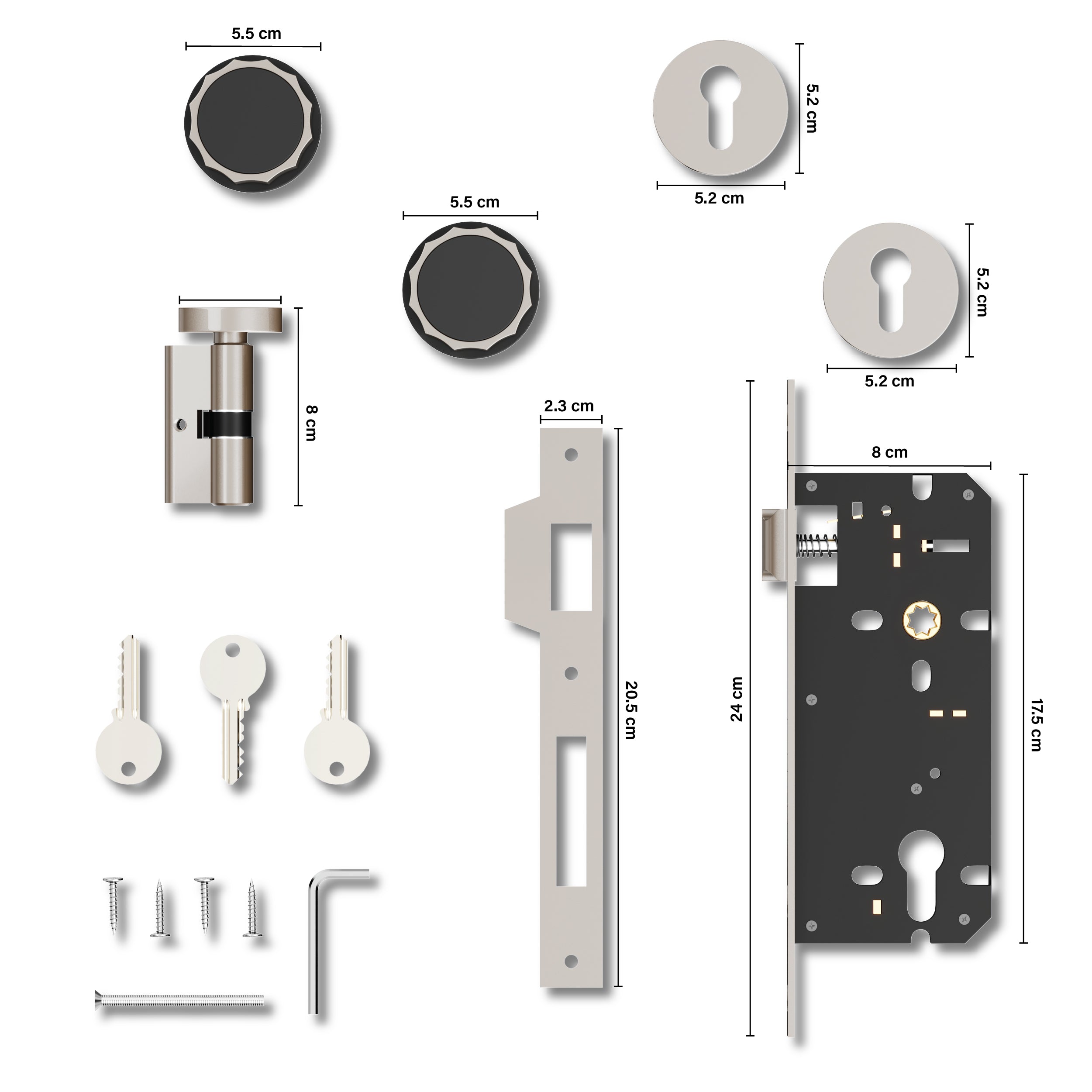 Mortise Door Handles Main Door Lock Handles Set with 3 Keys for Safety of Home | Bedroom, Office, Hotel, Home(Satin Chrome)-by GLOXY®