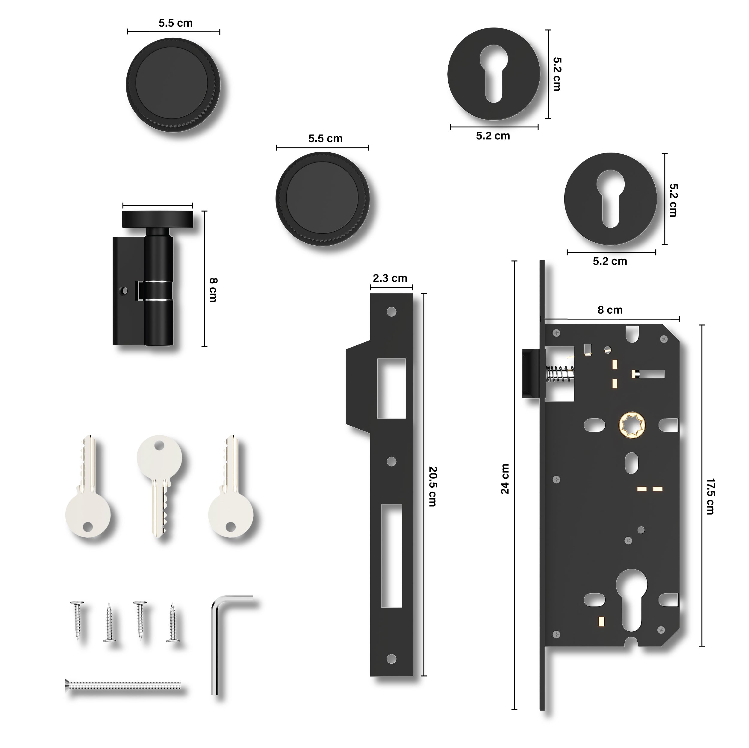 Mortise Door Handles Main Door Lock Handles Set with 3 Keys for Safety of Home | Bedroom, Office, Hotel, Home(Black)-by GLOXY®