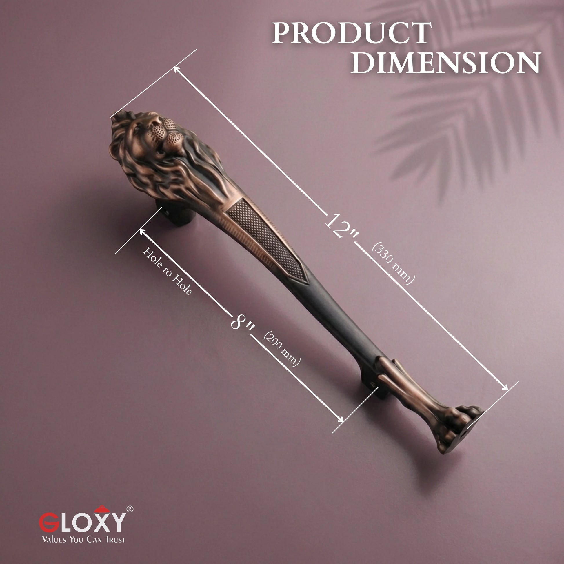 Gloxy Lion Shape Aluminium Antique Handles For Main Door 12 Inch -Copper Black