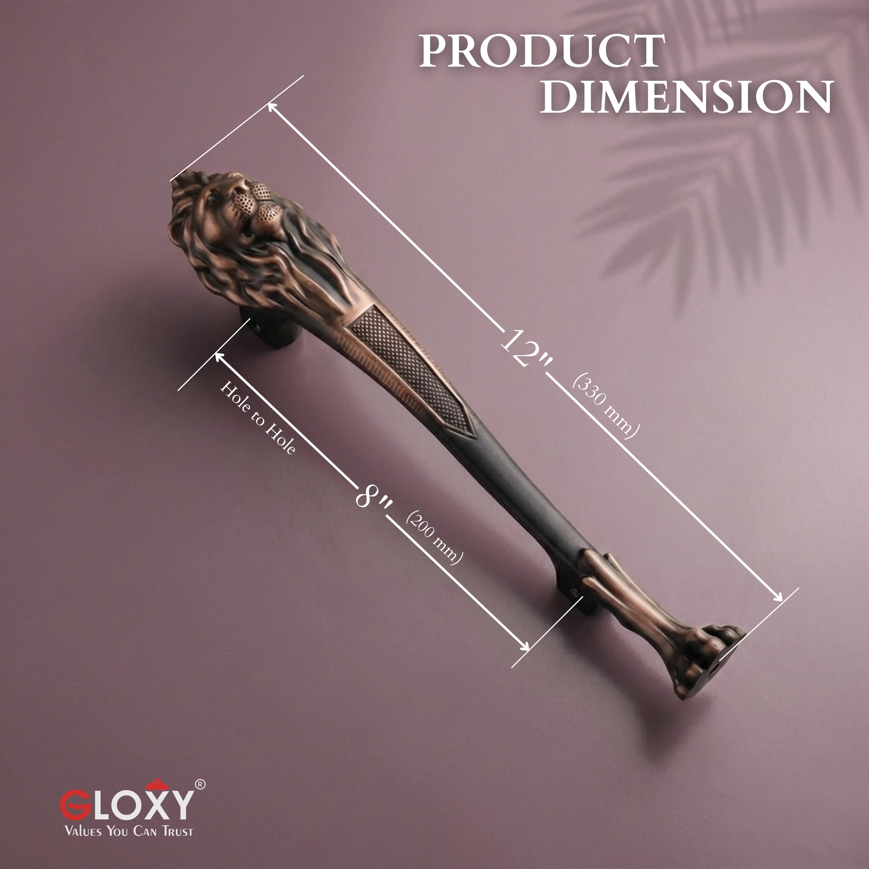 Gloxy Lion Shape Aluminium Antique Handles For Main Door 12 Inch -Copper Black