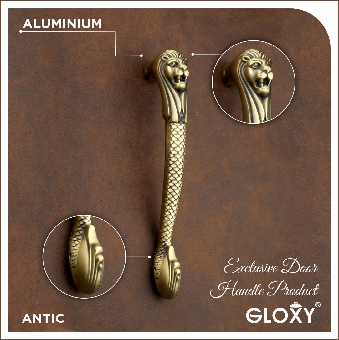 gloxy lion shape aluminium pull handle 11.5 inch antique