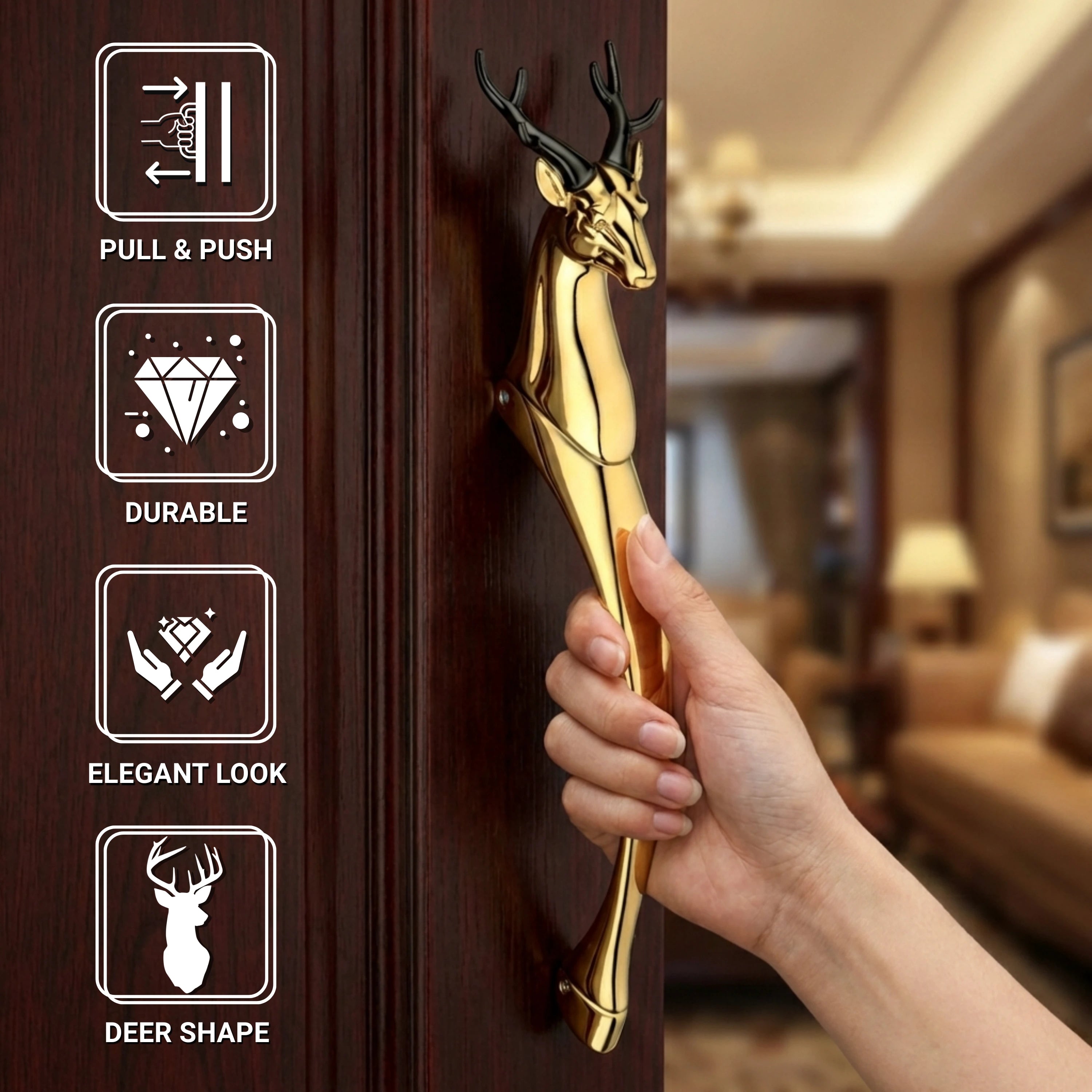 Gloxy Deer Shape Aluminium Pull Door Handle 12 Inch -Gold