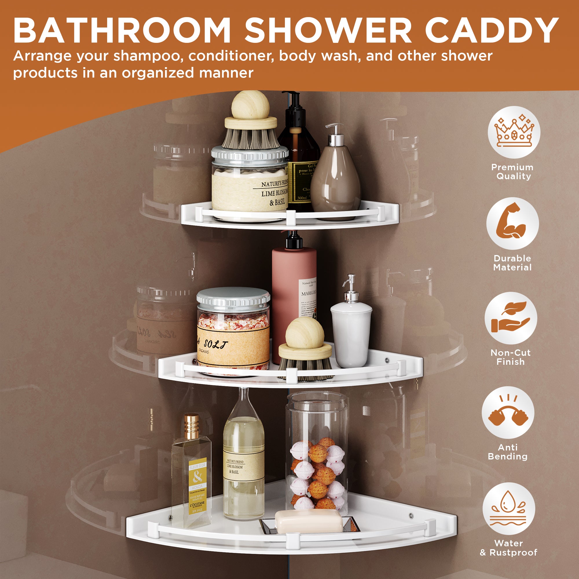 GLOXY® Unbreakable Corner Wall Shelf Set - 3 Sizes (7", 9", 11") for Bathroom & Living Room - Space-Saving Organizer