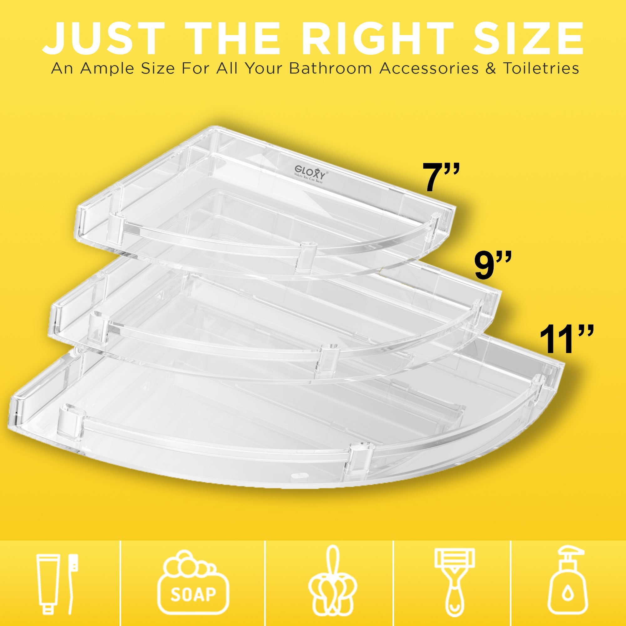Unbreakable Transparent ABS Acrylic Corner Organizer Shelf 3 Pieces Set for Bathroom & Living Room Storage