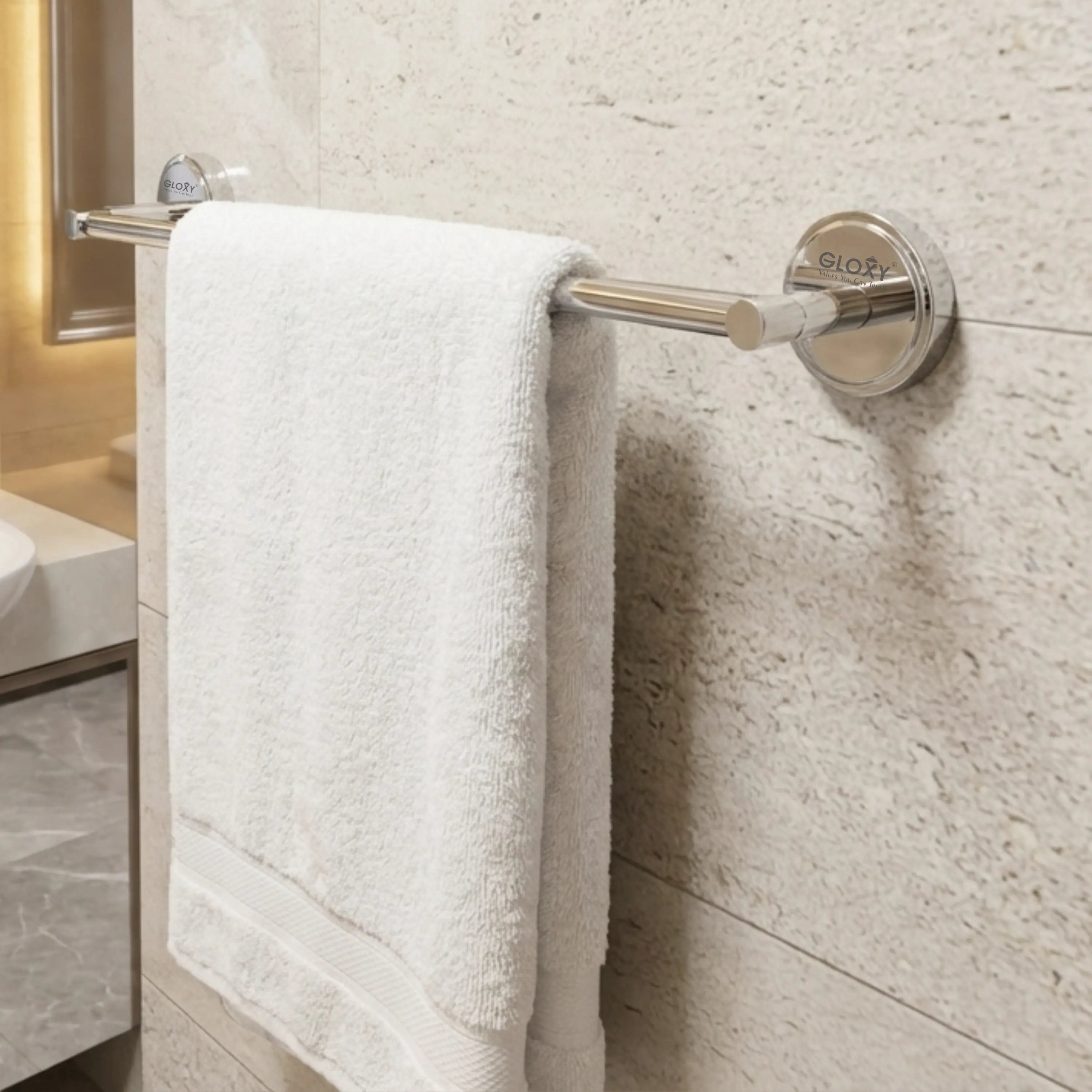 Gloxy Stainless Steel Chrome Finish Towel Hanging Rod for Bathroom -24 Inch