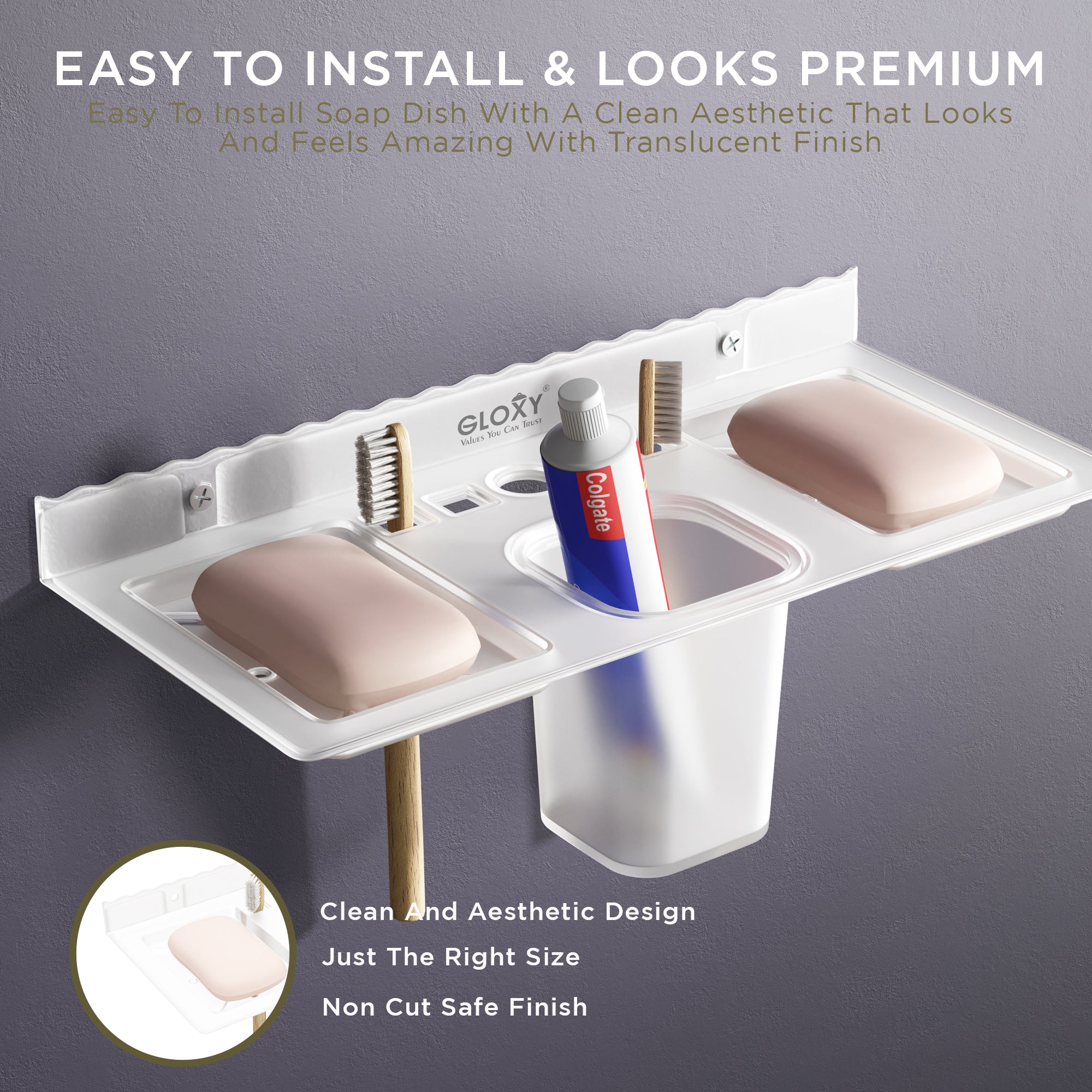 Unbreakable Acrylic Dual Soap Dish and Toothbrush Holder -