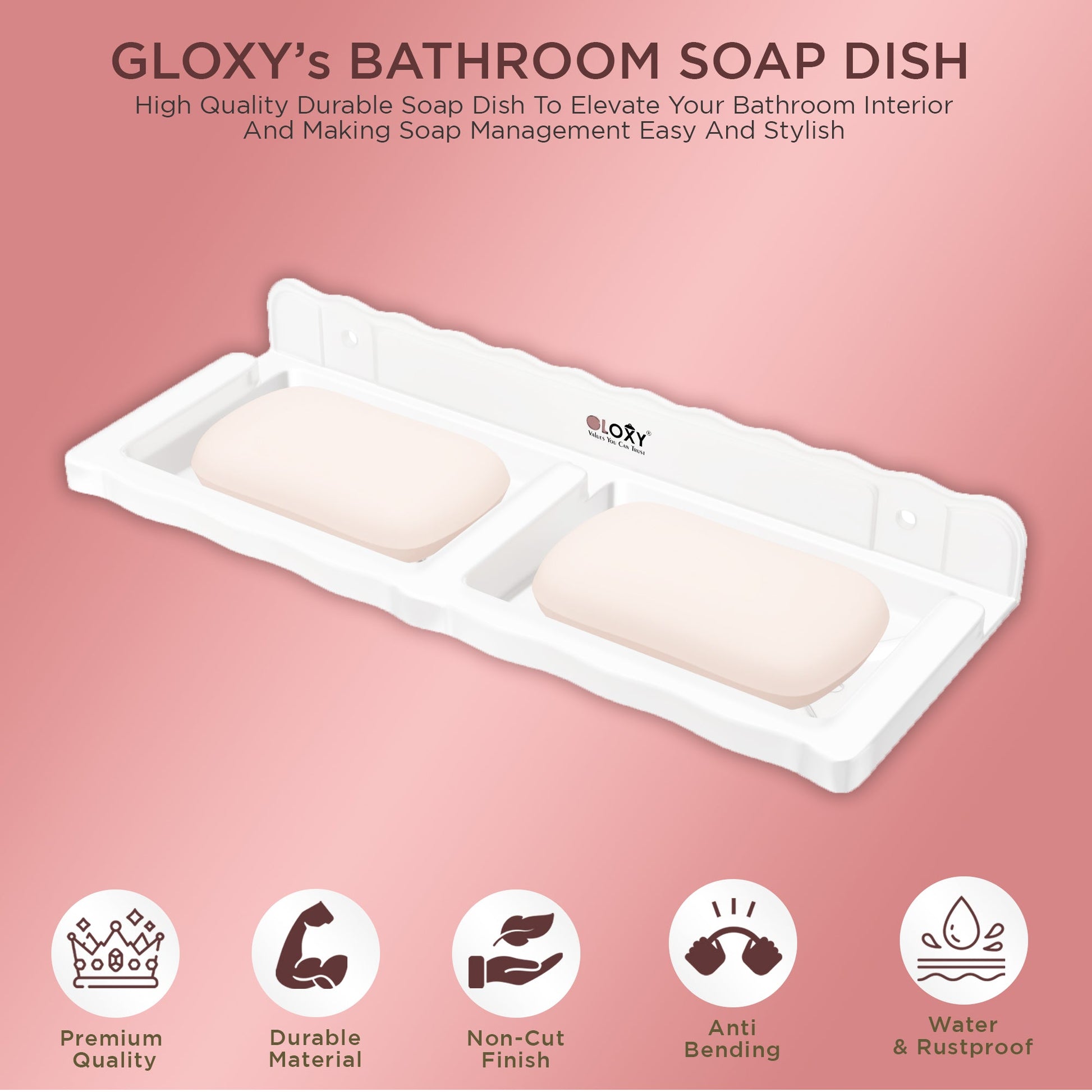 Unbreakable Wall Mount Acrylic Double Soap Dish for Bathroom