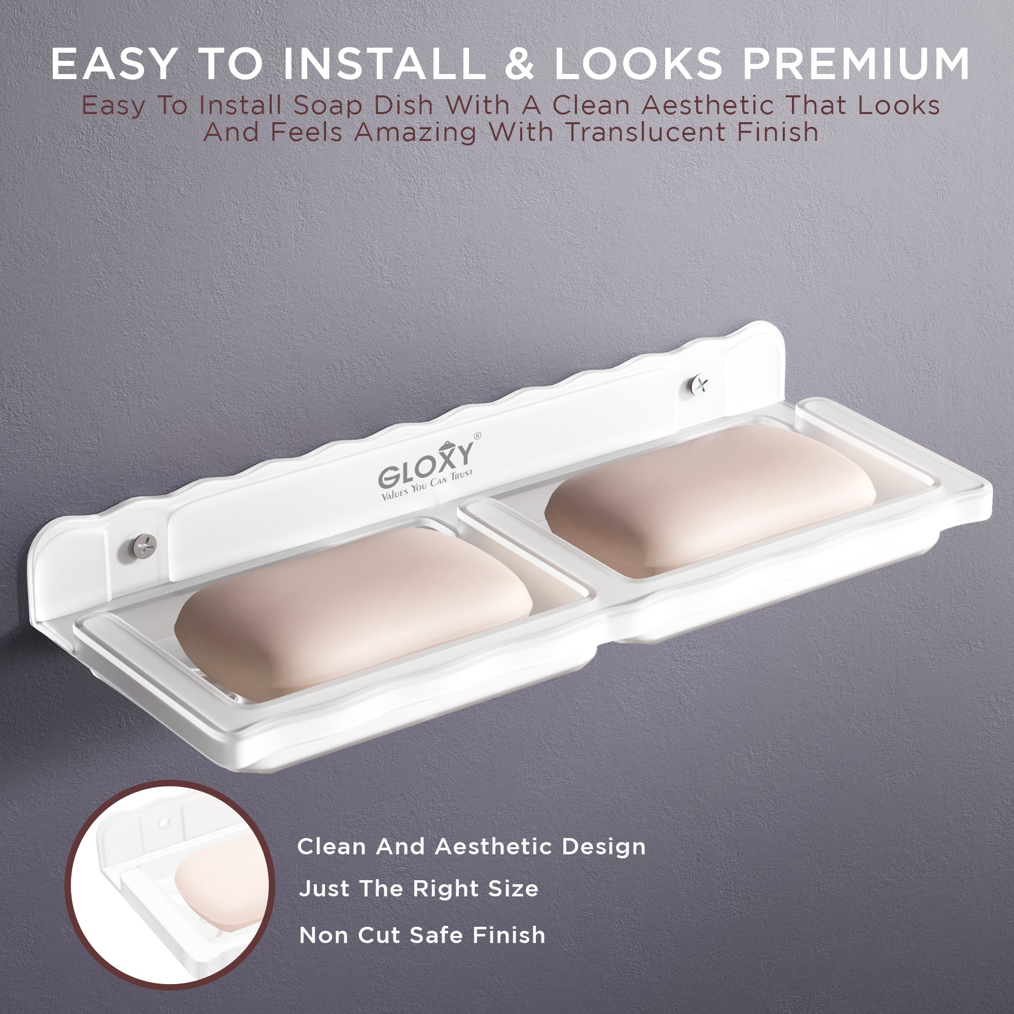 Unbreakable Wall Mount Acrylic Double Soap Dish for Bathroom