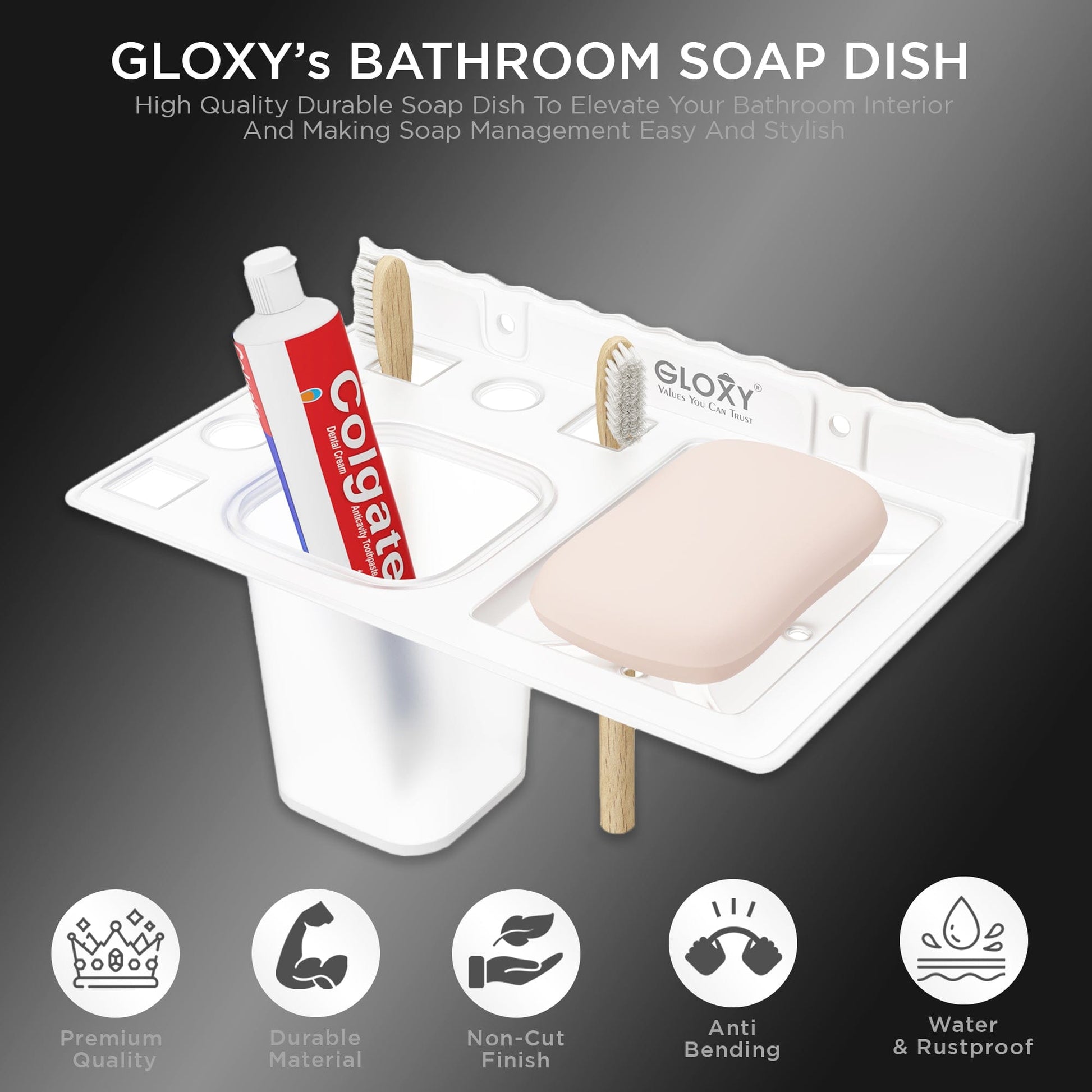 Unbreakable Transparent Wall Mount Toothbrush & Tumbler Holder with Soap Dish - Bathroom Accessories