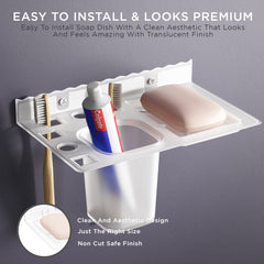 Unbreakable Transparent Wall Mount Toothbrush & Tumbler Holder with Soap Dish - Bathroom Accessories
