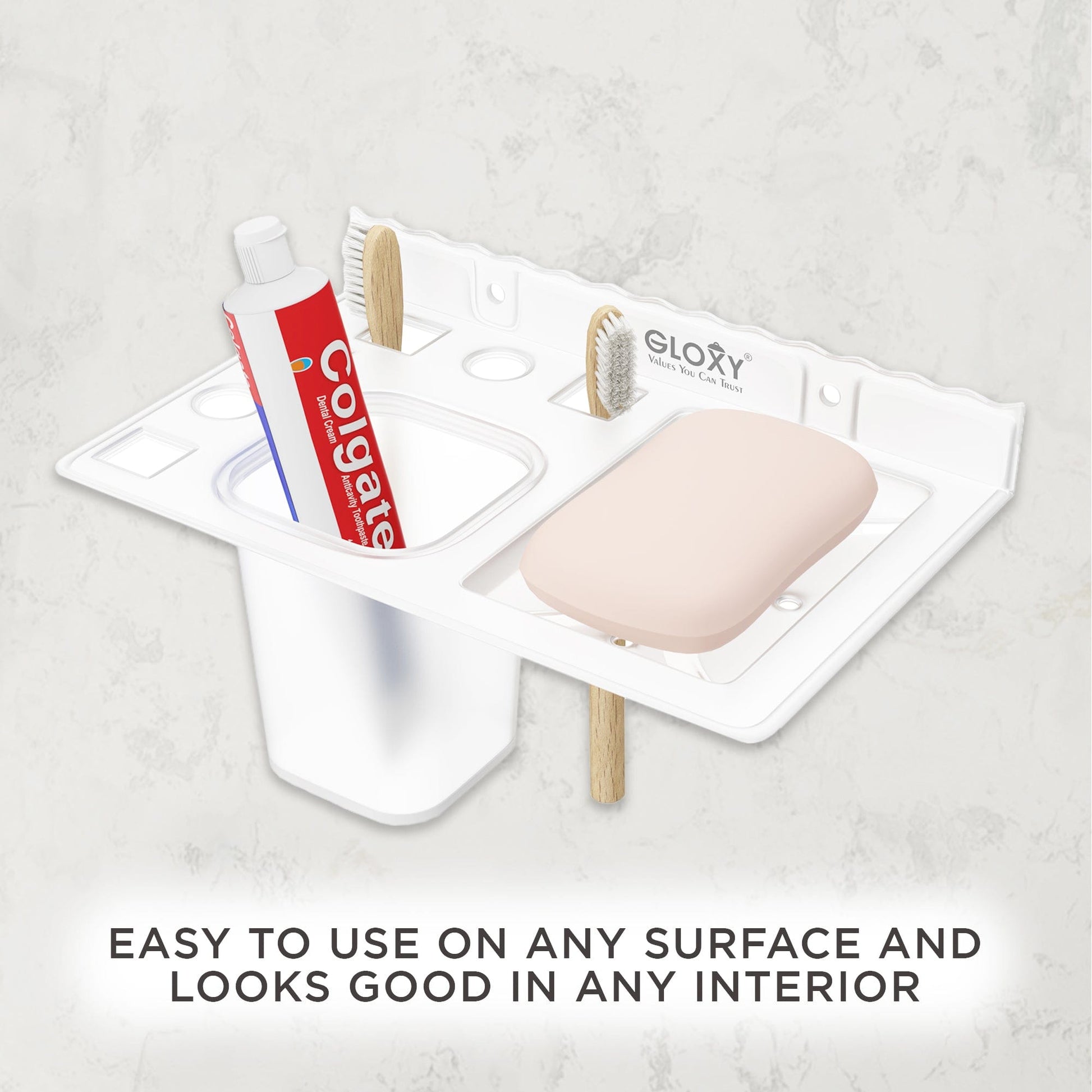 Unbreakable Transparent Wall Mount Toothbrush & Tumbler Holder with Soap Dish - Bathroom Accessories