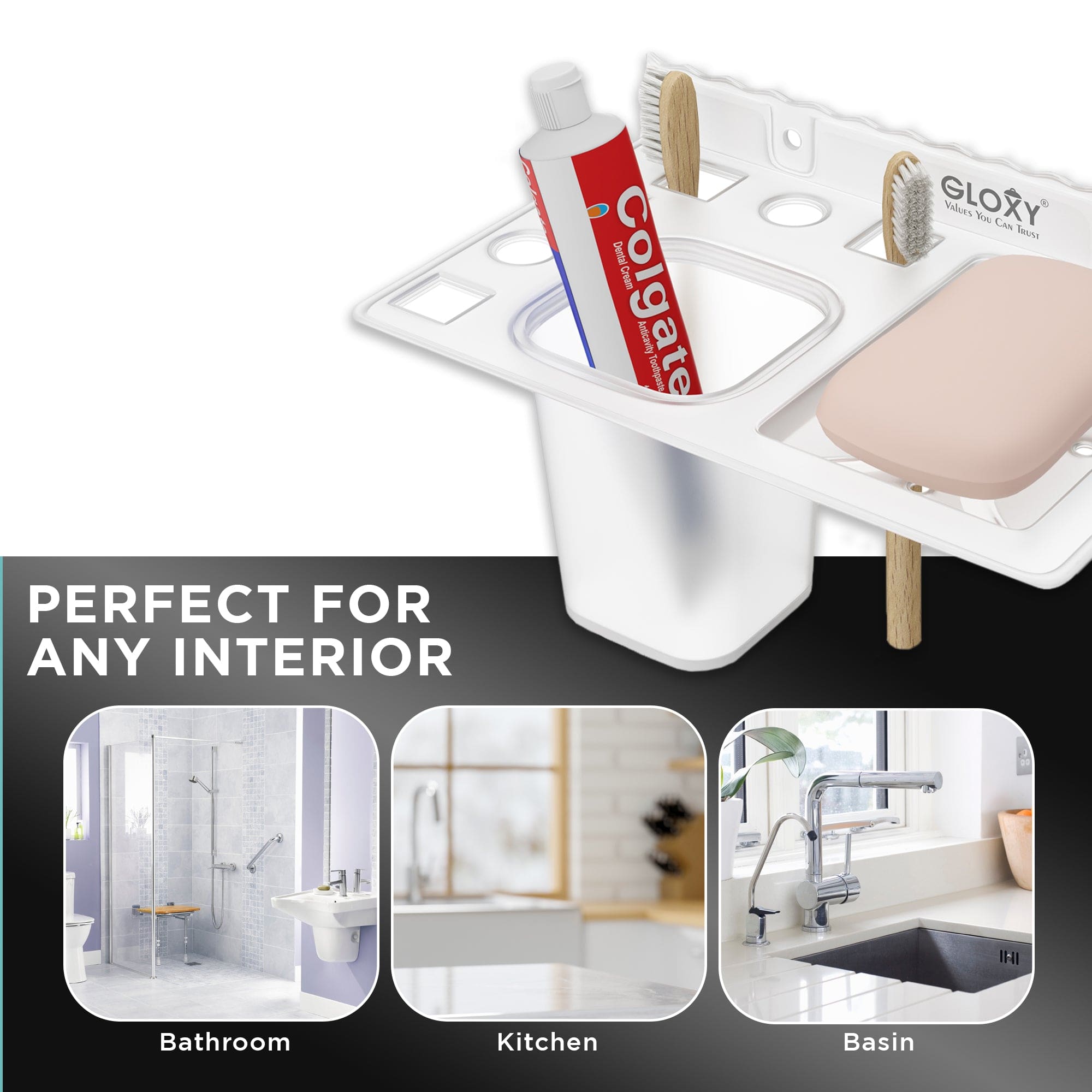 Unbreakable Transparent Wall Mount Toothbrush & Tumbler Holder with Soap Dish - Bathroom Accessories