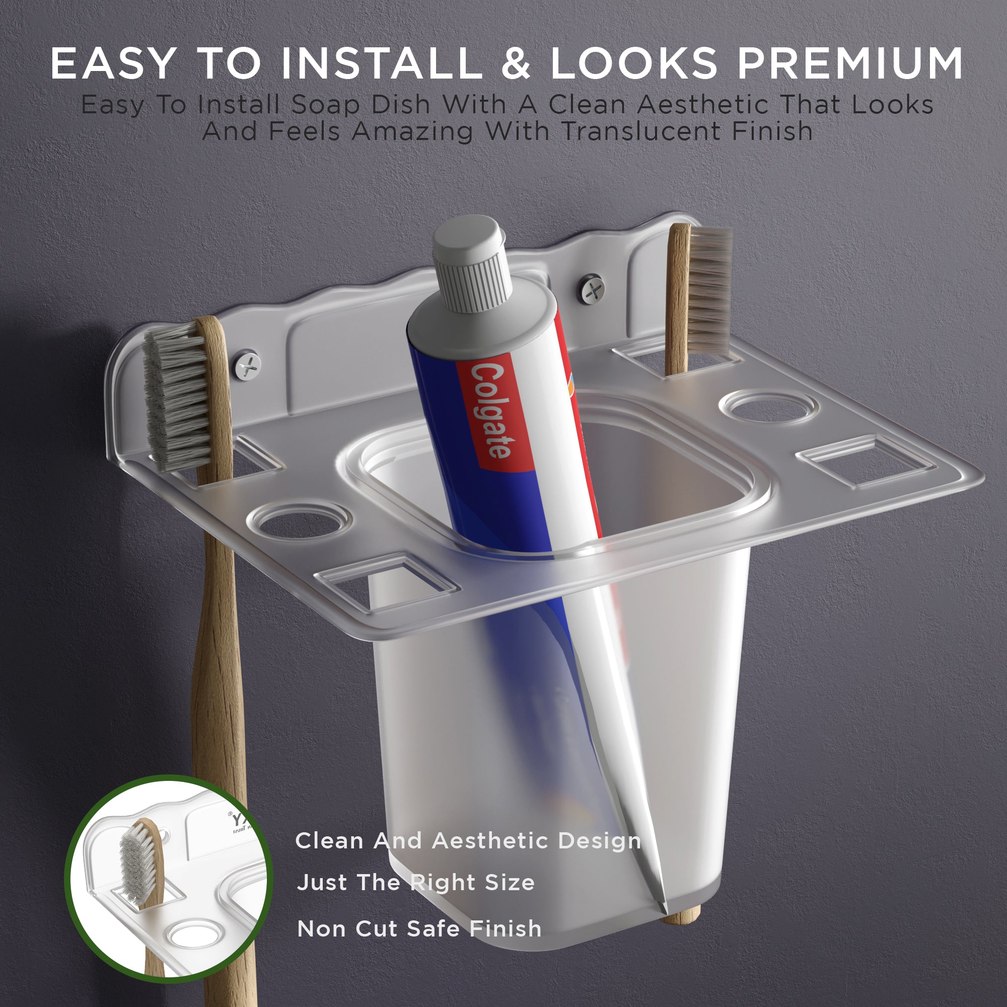 Unbreakable Transparent Wall Mount Acrylic Toothbrush & Tumbler Holder 