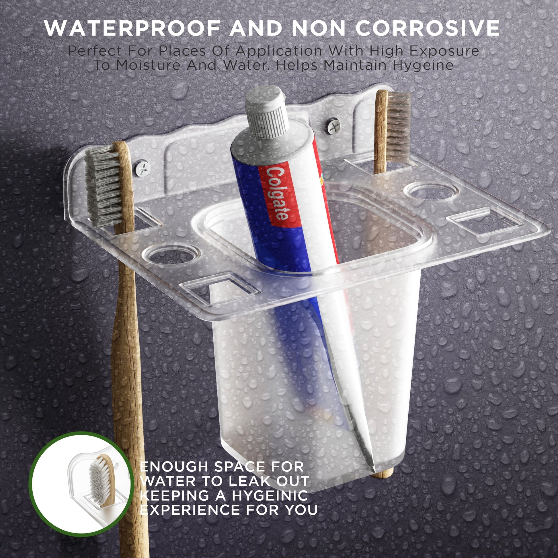 Unbreakable Transparent Wall Mount Acrylic Toothbrush & Tumbler Holder 