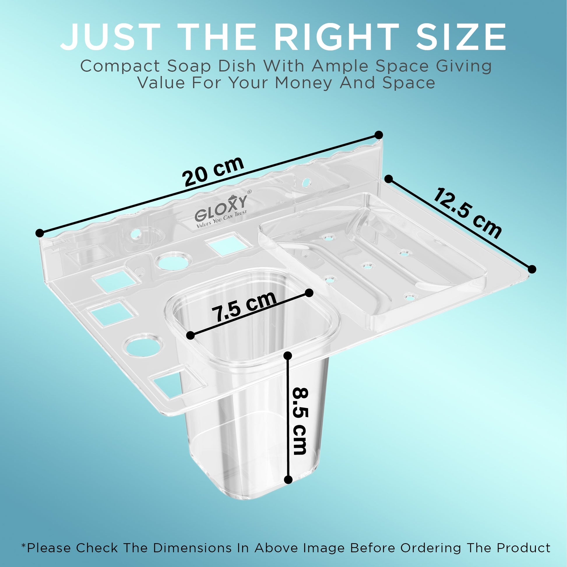 GLOXY® Unbreakable transparent Soap Dish with Toothbrush & Tumbler Holder Shelf - Stylish Bathroom Accessories.