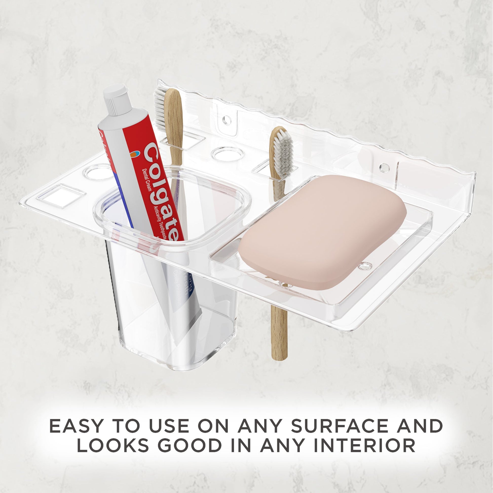 GLOXY® Unbreakable transparent Soap Dish with Toothbrush & Tumbler Holder Shelf - Stylish Bathroom Accessories.
