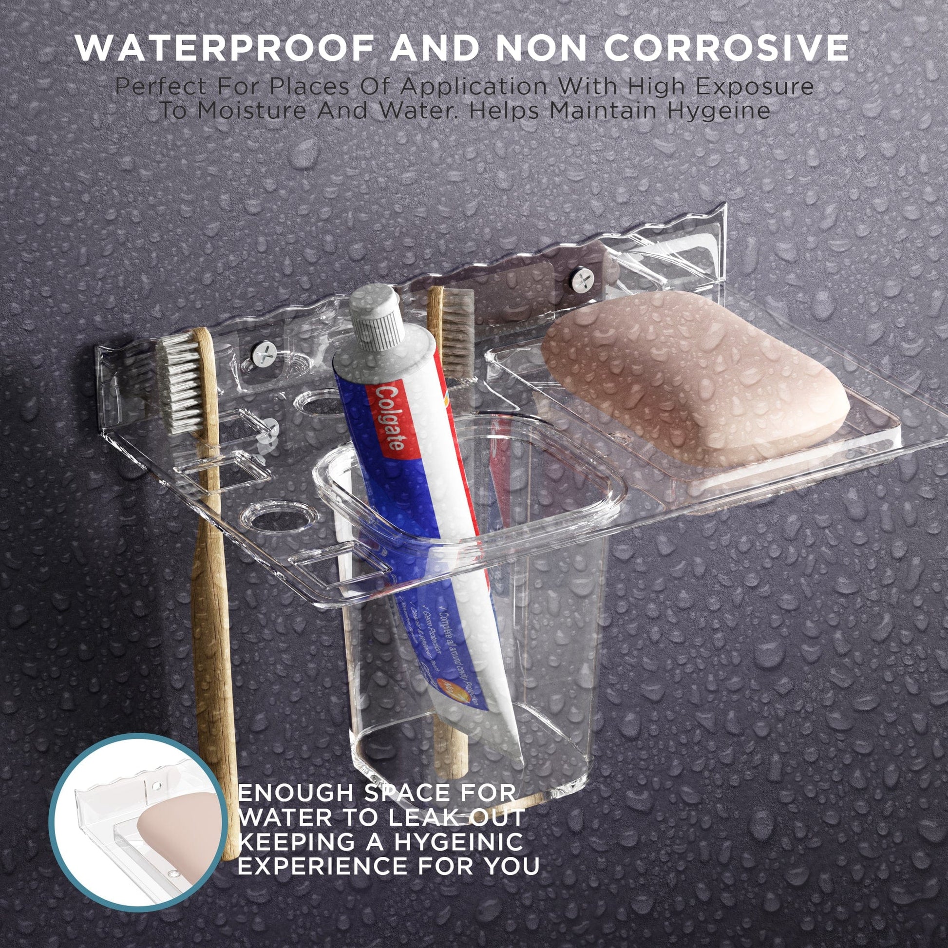 GLOXY® Unbreakable transparent Soap Dish with Toothbrush & Tumbler Holder Shelf - Stylish Bathroom Accessories.
