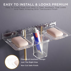 GLOXY® Unbreakable Corner Double Soap Dish with Toothbrush & Tumbler Holder - Stylish Bathroom Accessories.