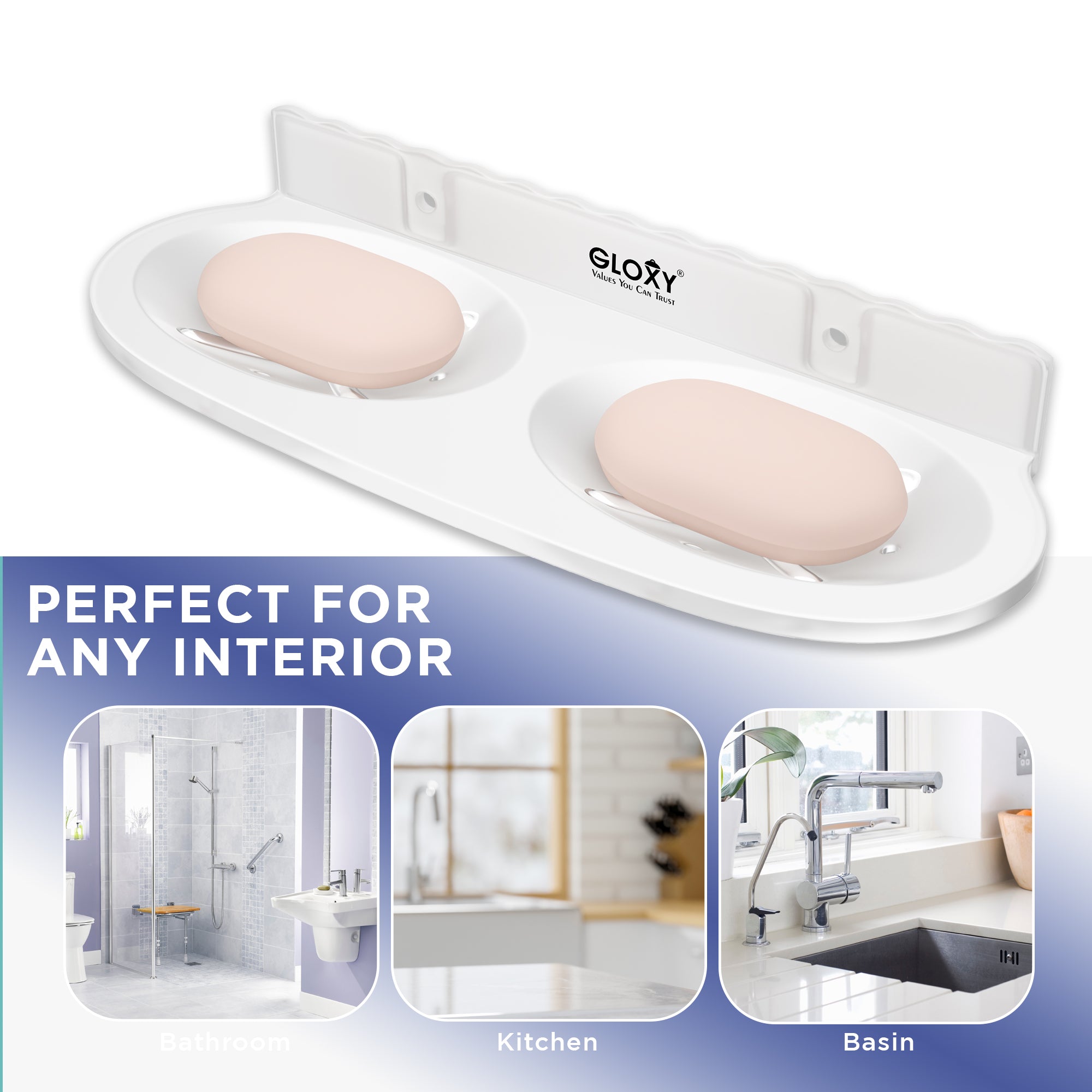 GLOXY® Unbreakable Oval shape Double Soap Dish for Bathroom & Kitchen