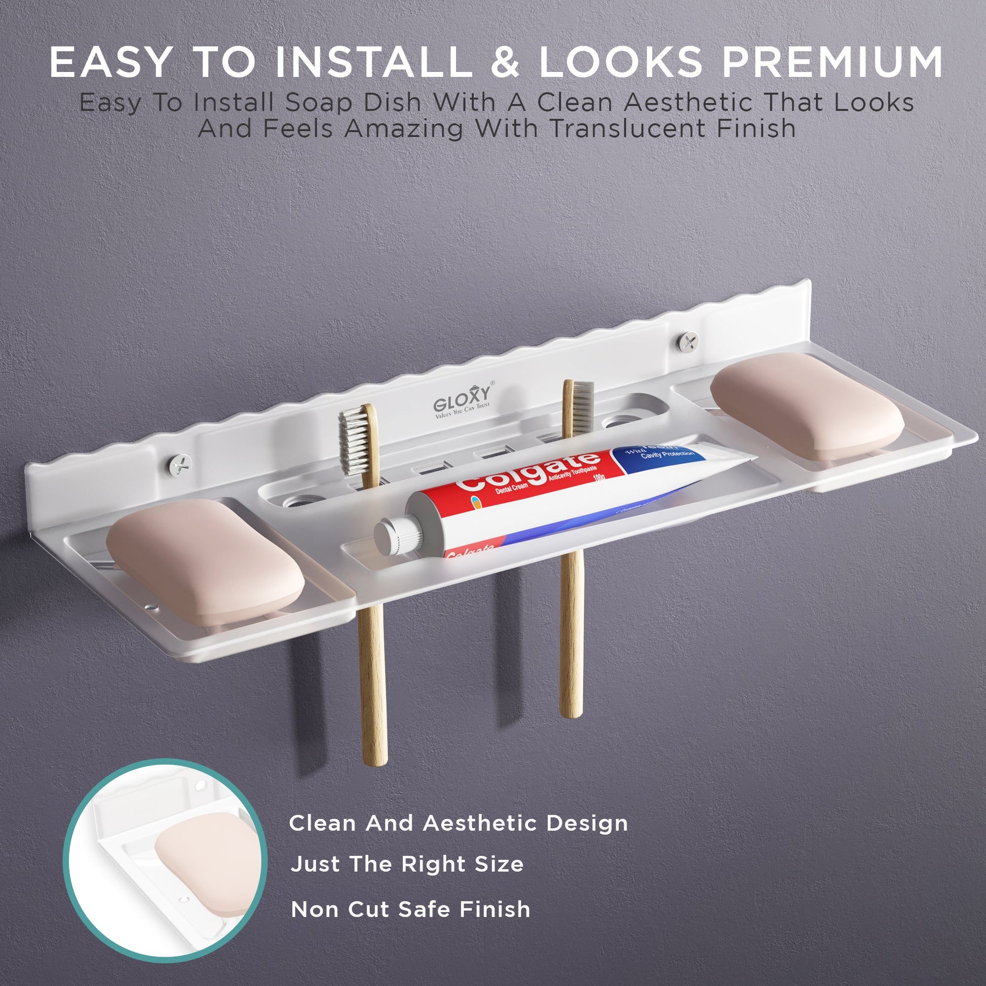 Unbreakable Acrylic Double Soap Dish with Toothbrush Holder for Bathroom sink area