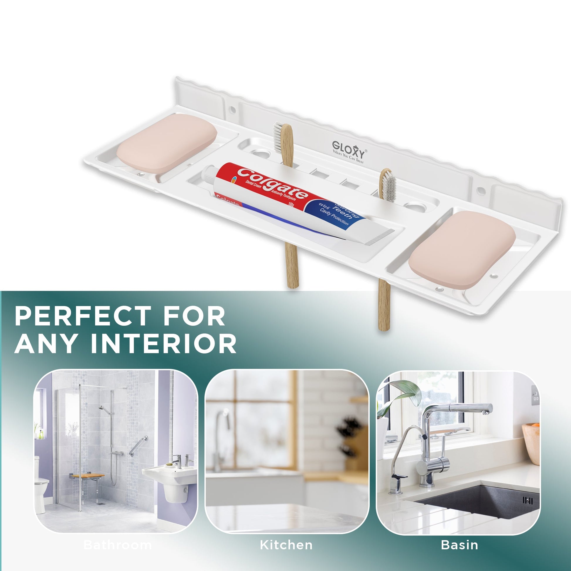 Unbreakable Acrylic Double Soap Dish with Toothbrush Holder for Bathroom sink area