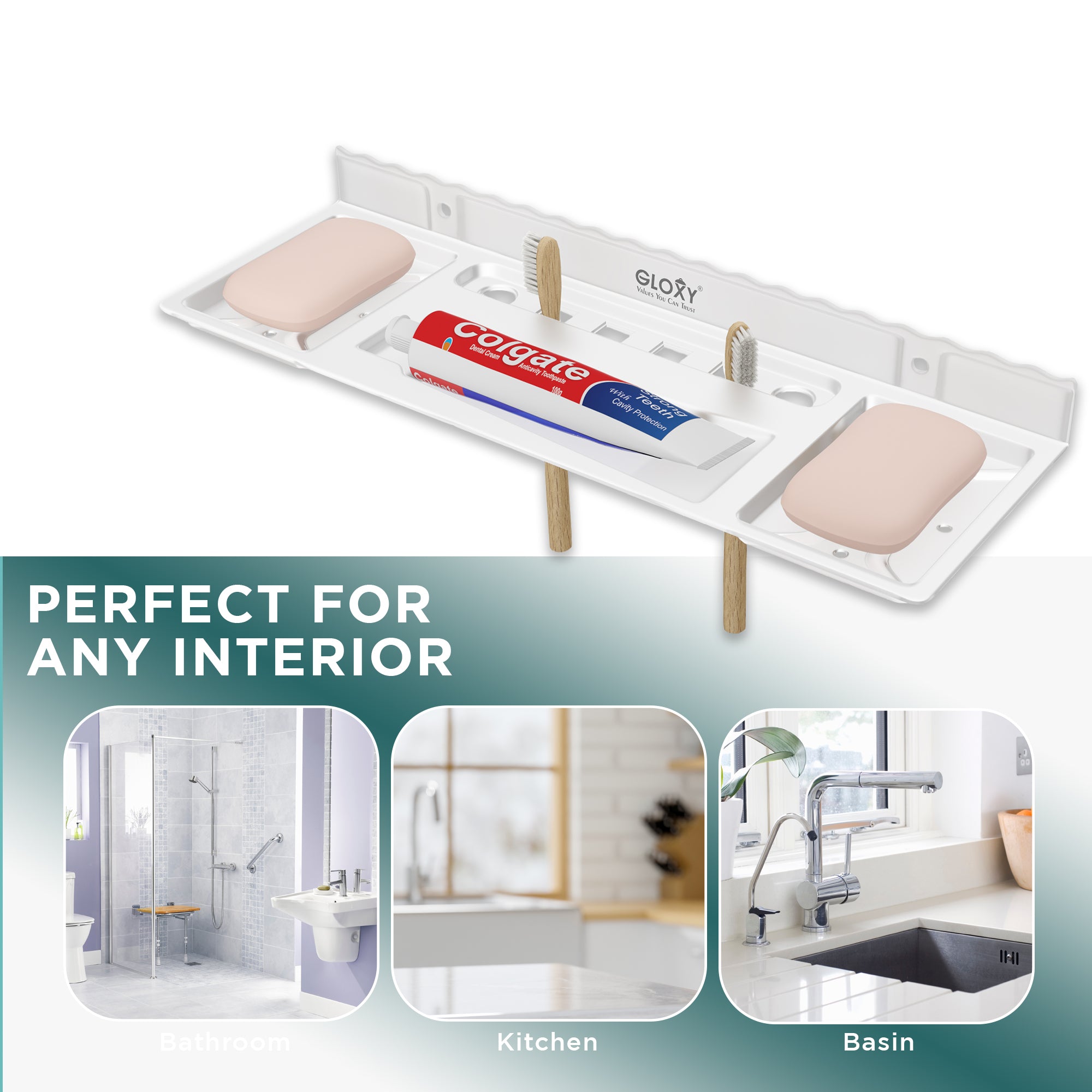 Unbreakable Acrylic Double Soap Dish with Toothbrush Holder for Bathroom sink area