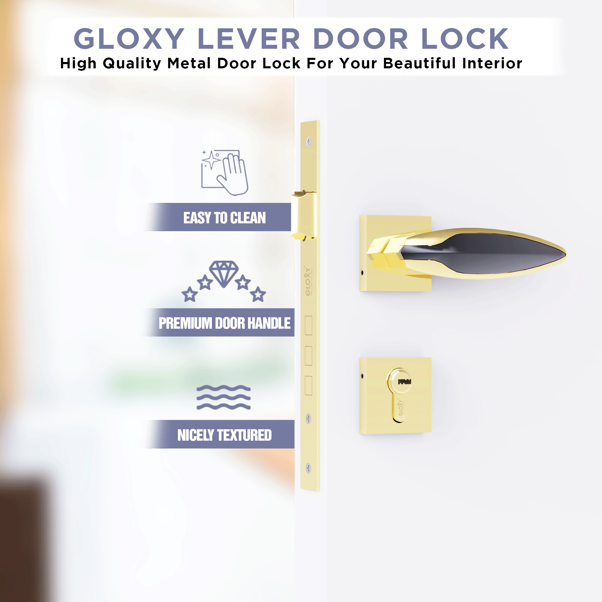 Heavy Duty Mortise Door Lock with Door Handle Lock Set for Bedroom Bathroom(Gold) -by GLOXY®