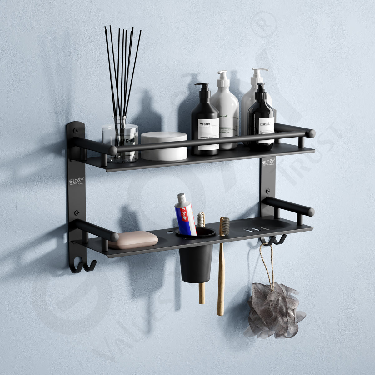 Black Matte Finish 4-in-1 Stainless Steel Bathroom Shelf Rack