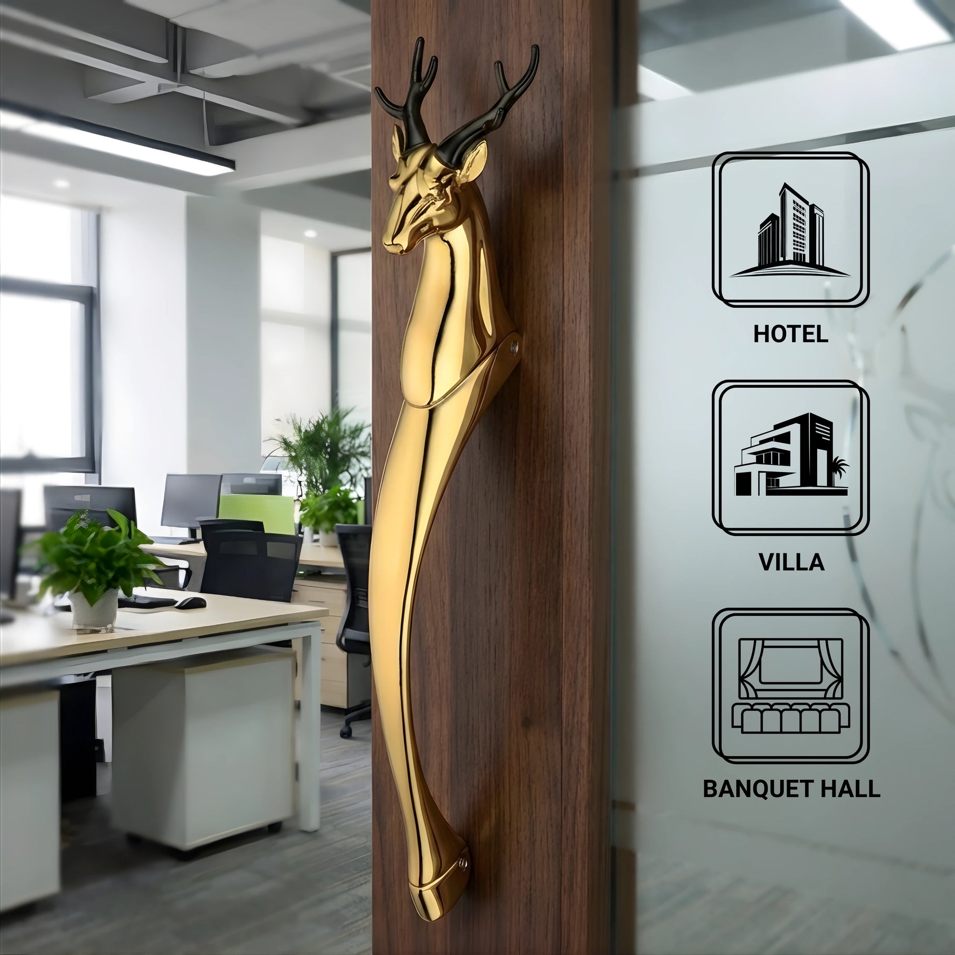 Gloxy Deer Shape Aluminium Pull Door Handle 12 Inch -Gold