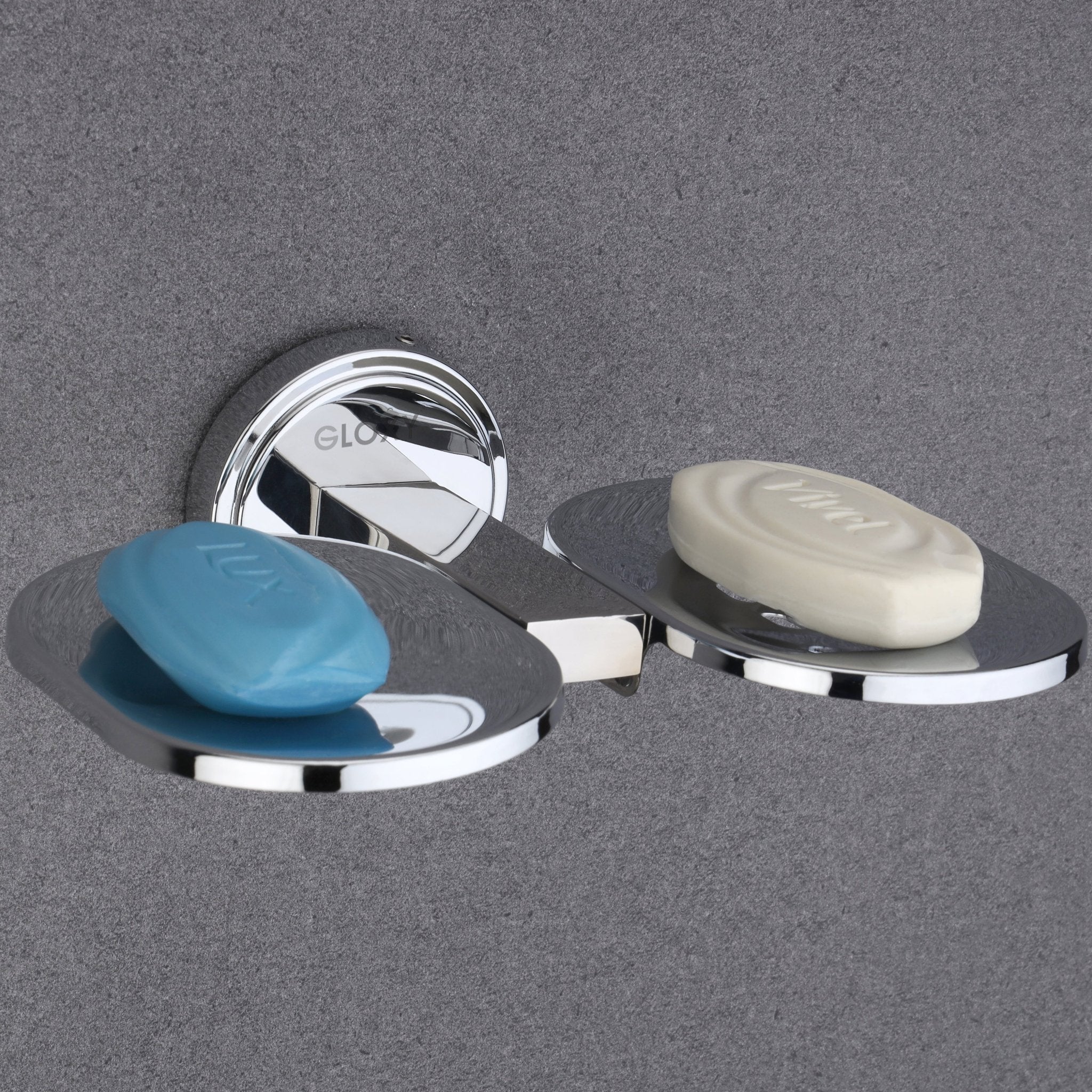 Gloxy Round Shape Stainless Steel 202 Grade Chrome Finish Double Soap Holder