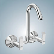 Gloxy Jet+ Series Double Lever Hot & Cold Water Mixer with 360° Swivel Spout Wall Mount Brass Swan Neck Faucet