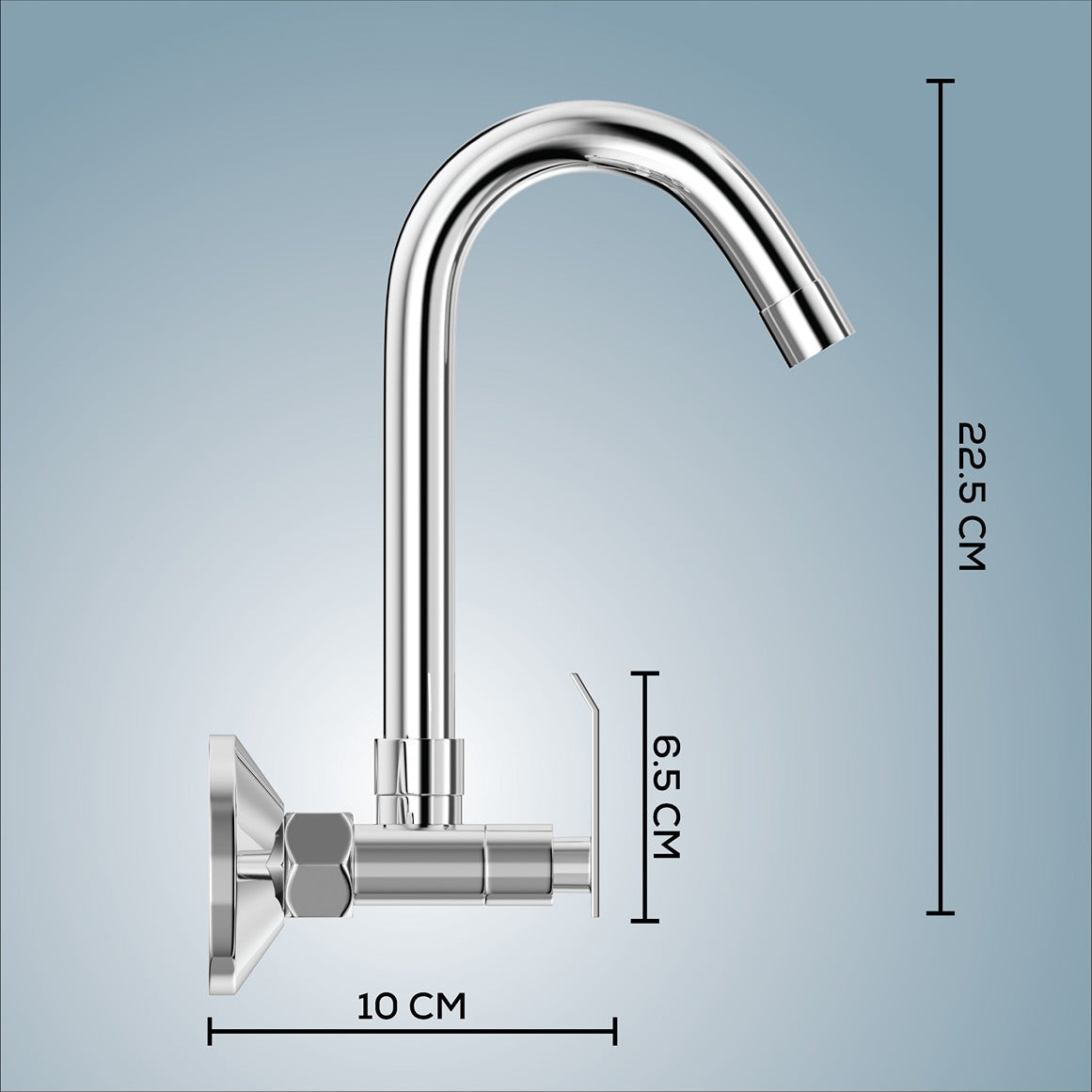 Gloxy Jet+ Series Double Lever Hot & Cold Water Mixer with 360° Swivel Spout Wall Mount Brass Swan Neck Faucet
