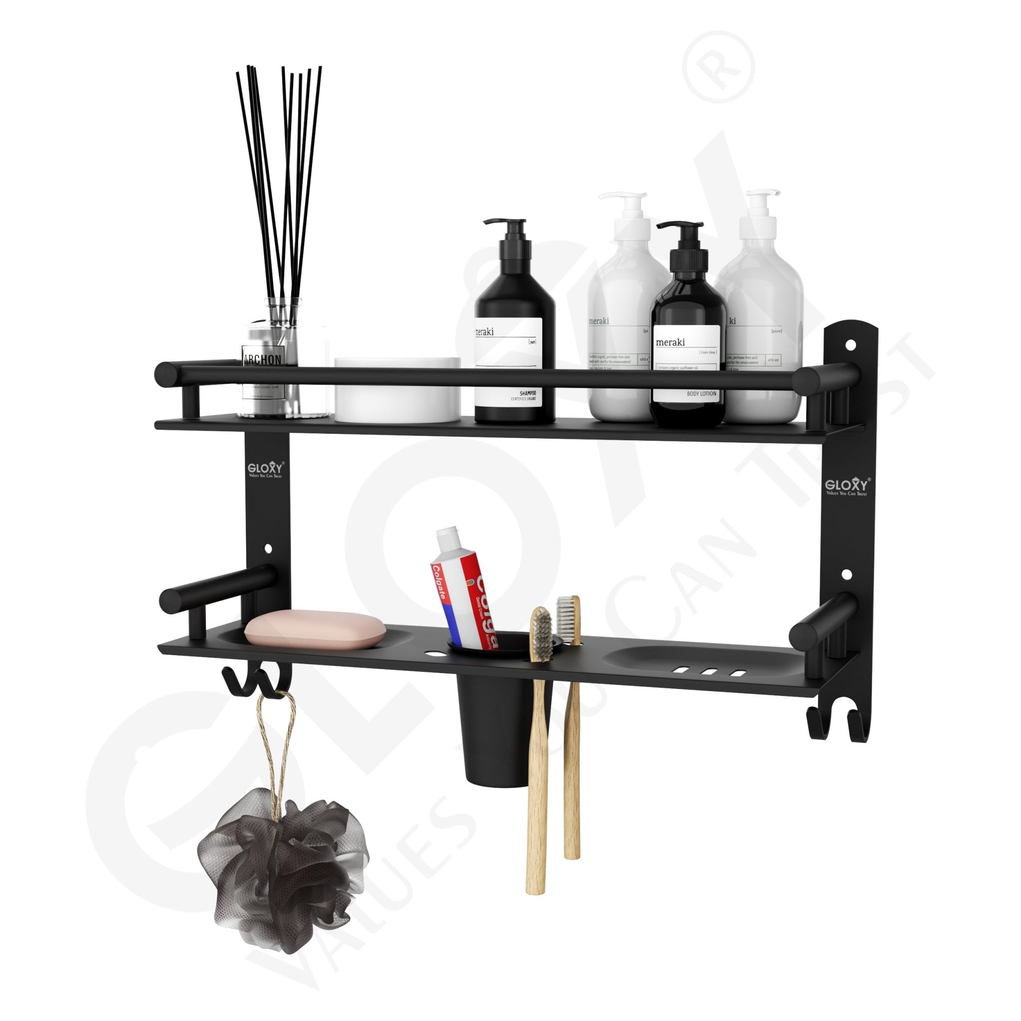 Black Matte Finish 4-in-1 Stainless Steel Bathroom Shelf Rack