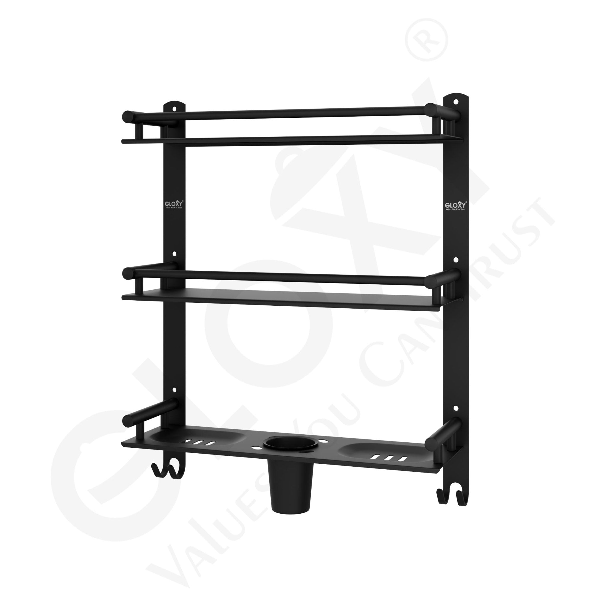Black Stainless Steel Matte Finish 4-in-1 Bathroom Shelf Rack