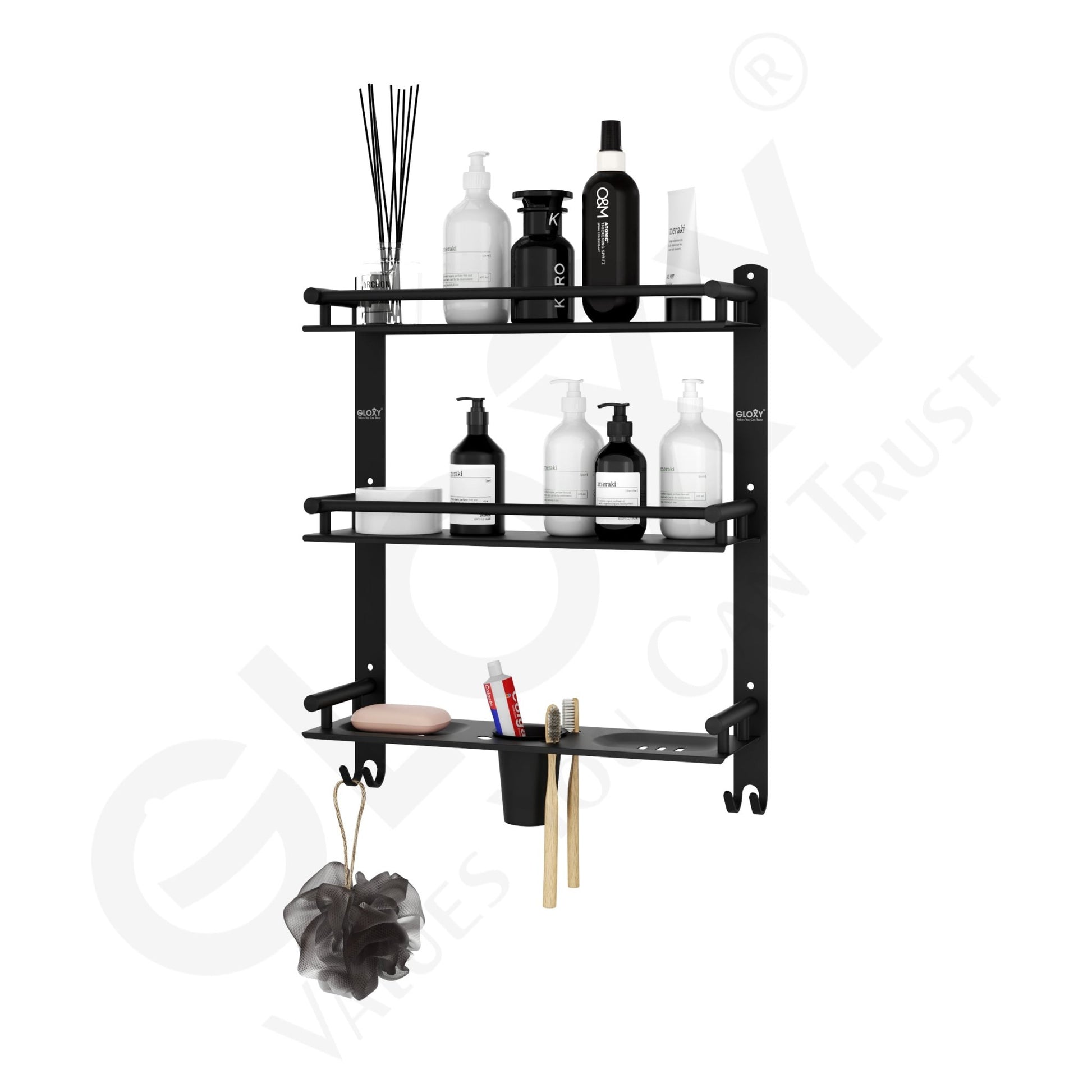 Black Stainless Steel Matte Finish 4-in-1 Bathroom Shelf Rack