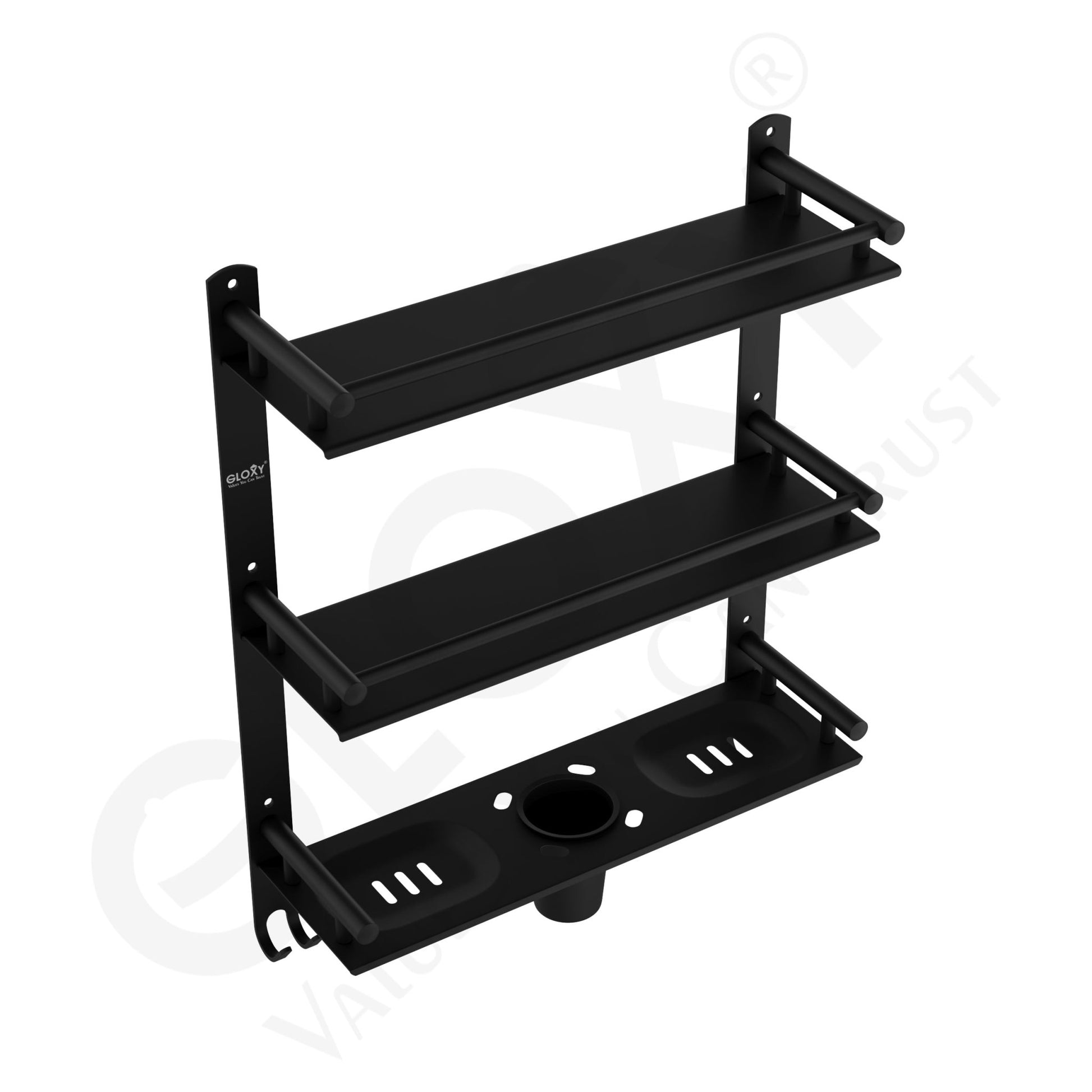 Black Stainless Steel Matte Finish 4-in-1 Bathroom Shelf Rack