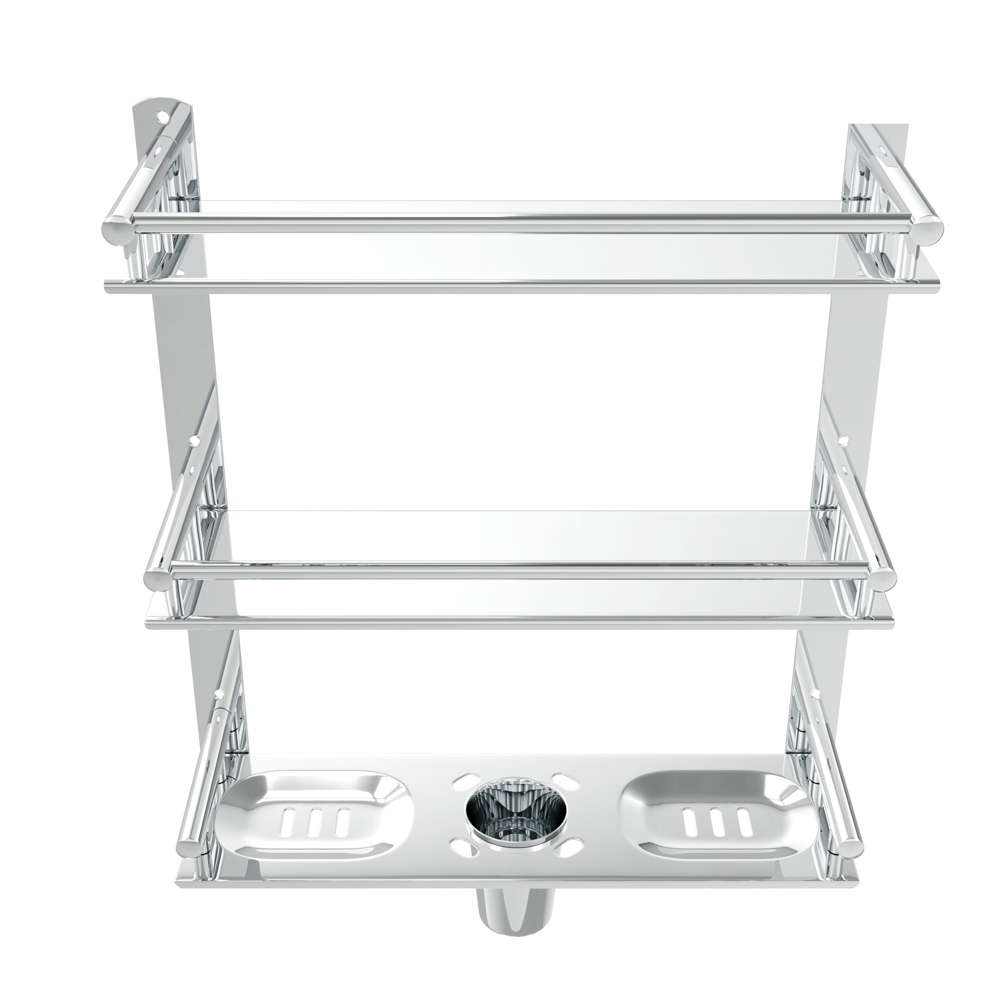 Stainless Steel 3 Layer Bathroom Shelf with Double Soap Dish and Toothbrush Holder