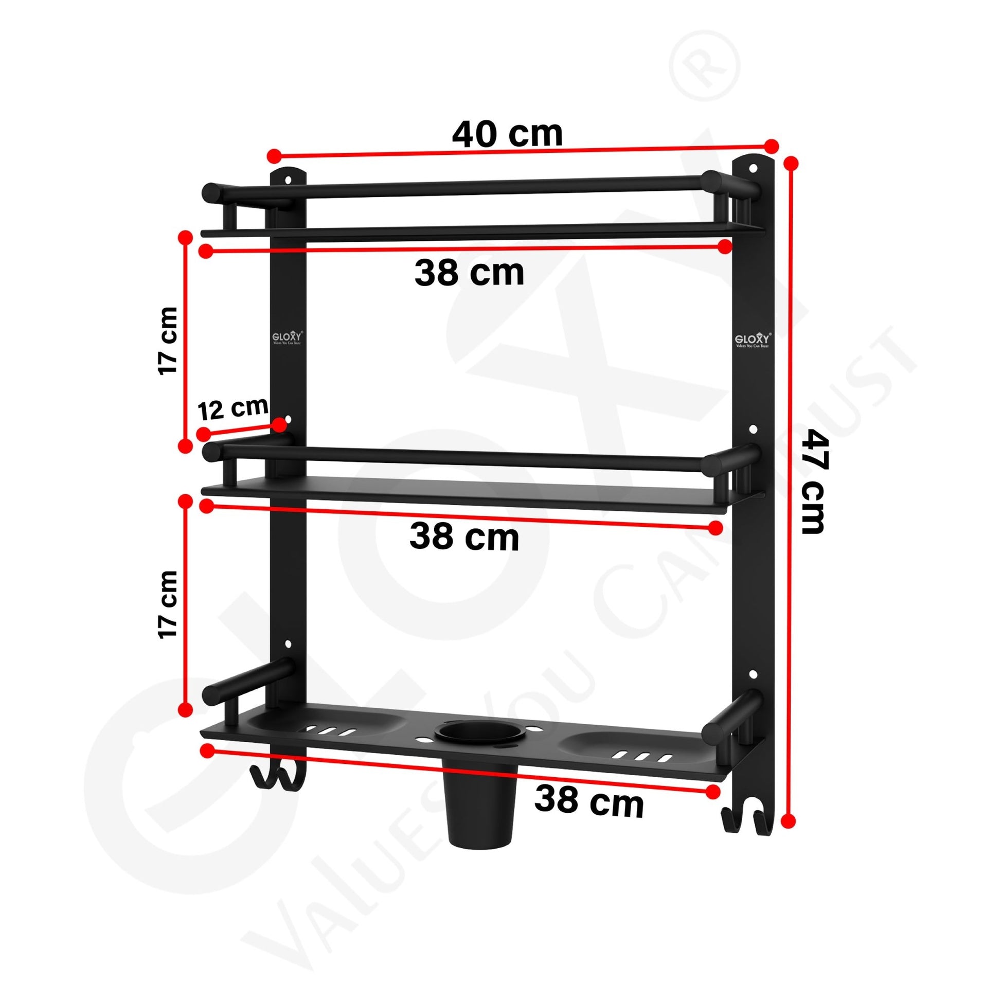 Black Stainless Steel Matte Finish 4-in-1 Bathroom Shelf Rack