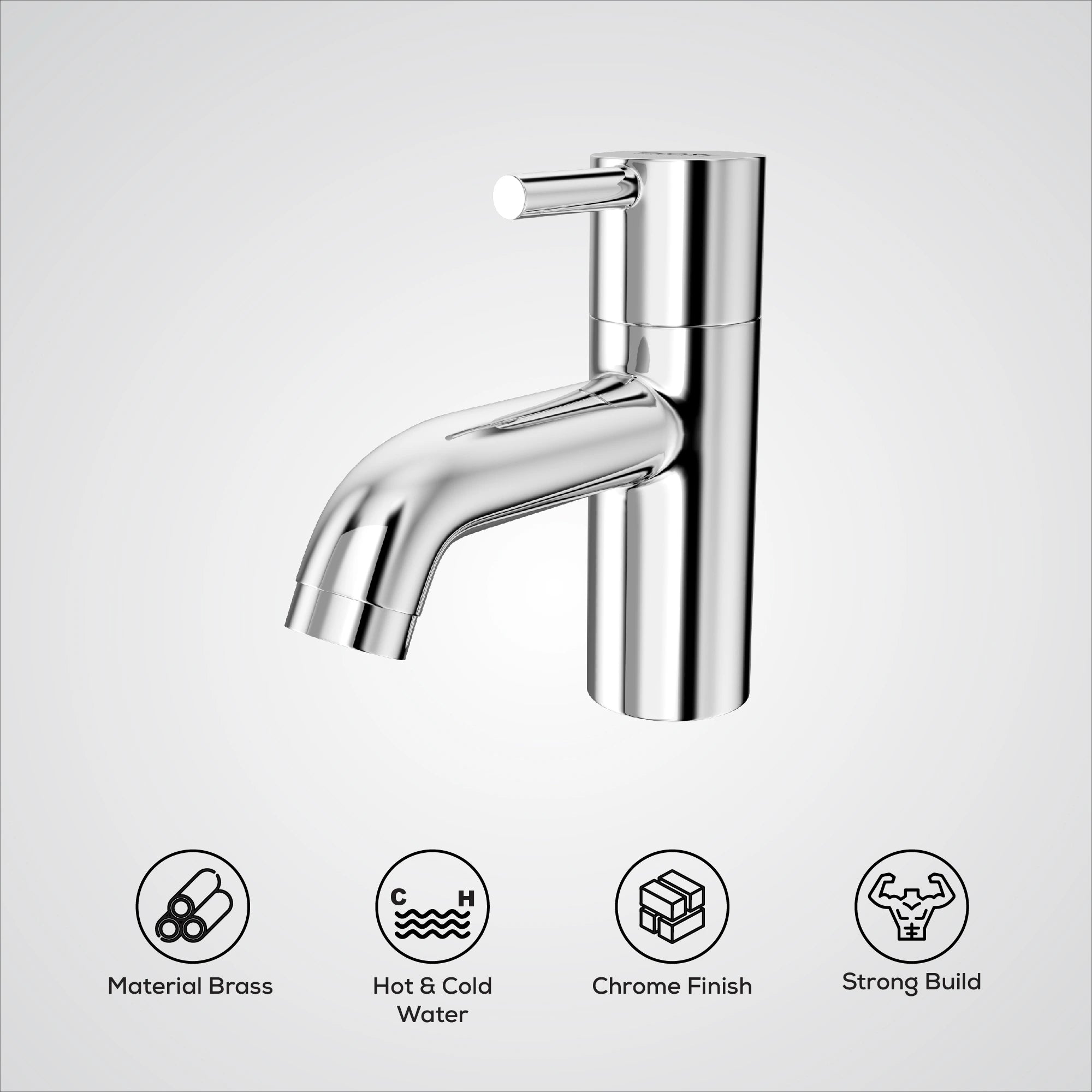 Chrome Finish Deck Mount Single Liver Brass Short Pillar Cock Faucet Tap Valve for bathroom, Kitchen, Wash Basin Water Tap (Royal)-by GLOXY®