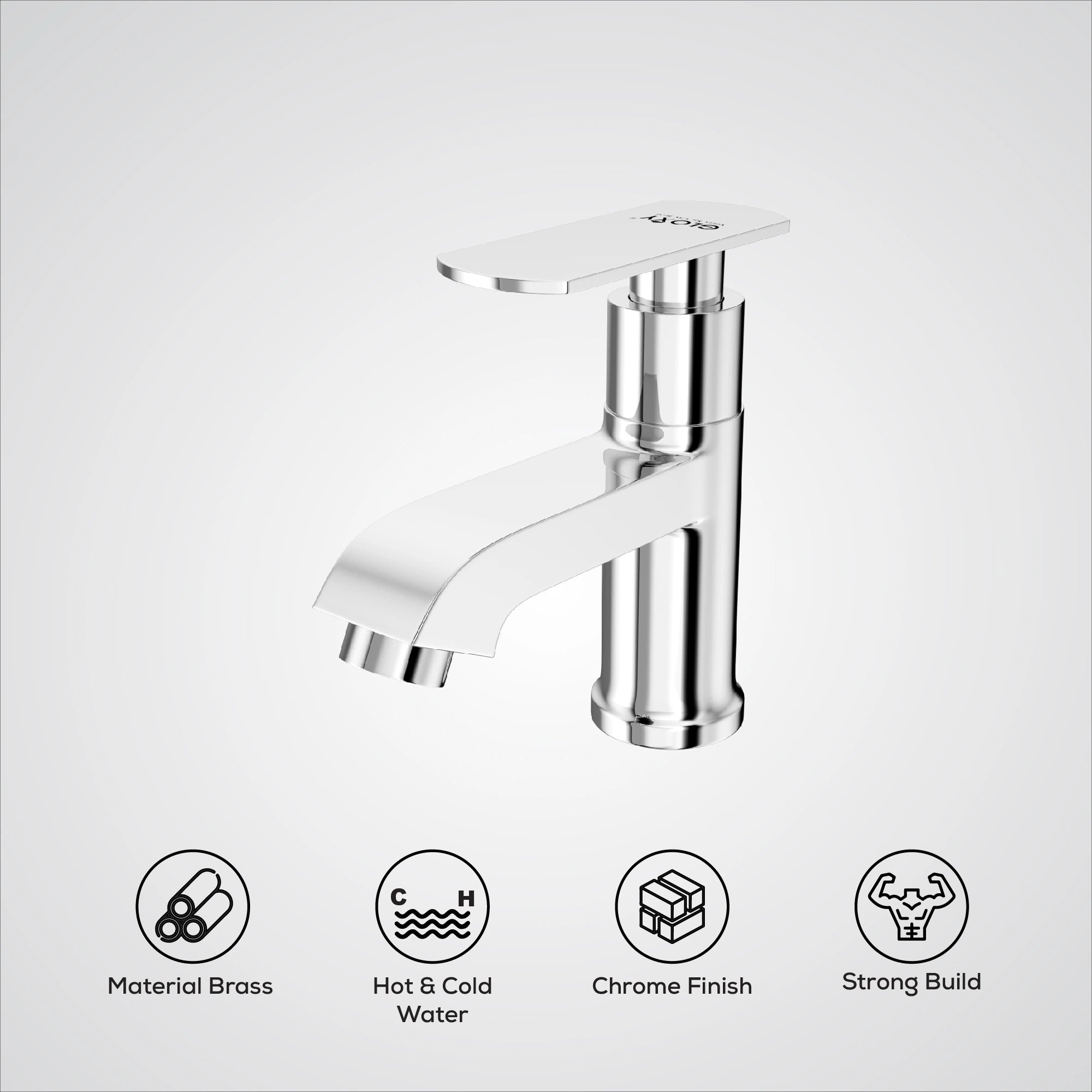 Chrome Finish Pillar Bib Cock Brass Faucet Water Tap for Bathroom Washbasins, Gardens & Kitchen Sinks (Jet+)-by GLOXY®