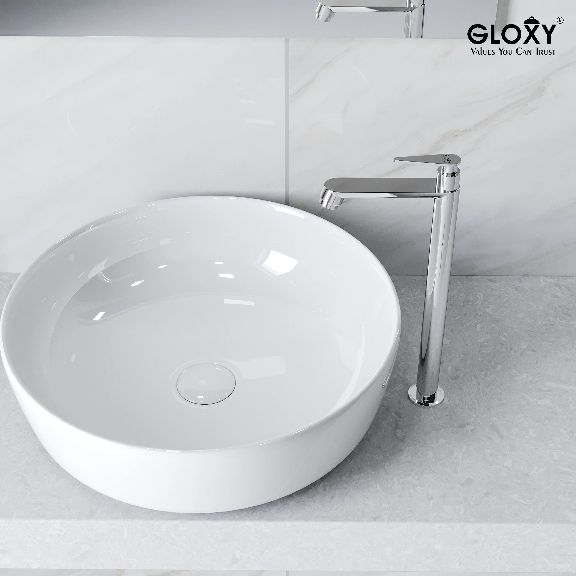 GLOXY Brass High Neck Chrome Finished Pillar Tap for Wash Basins & Kitchen Sinks - Deck Mount Long Neck Faucet with Stylish Nano Lever