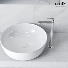GLOXY Brass High Neck Chrome Finished Pillar Tap for Wash Basins & Kitchen Sinks - Deck Mount Long Neck Faucet with Stylish Nano Lever