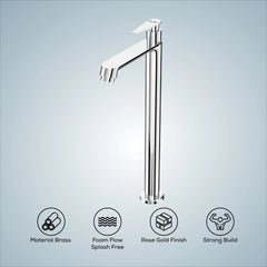 GLOXY Brass High Neck Chrome Finished Pillar Tap for Wash Basins & Kitchen Sinks - Deck Mount Long Neck Faucet with Stylish Nano Lever