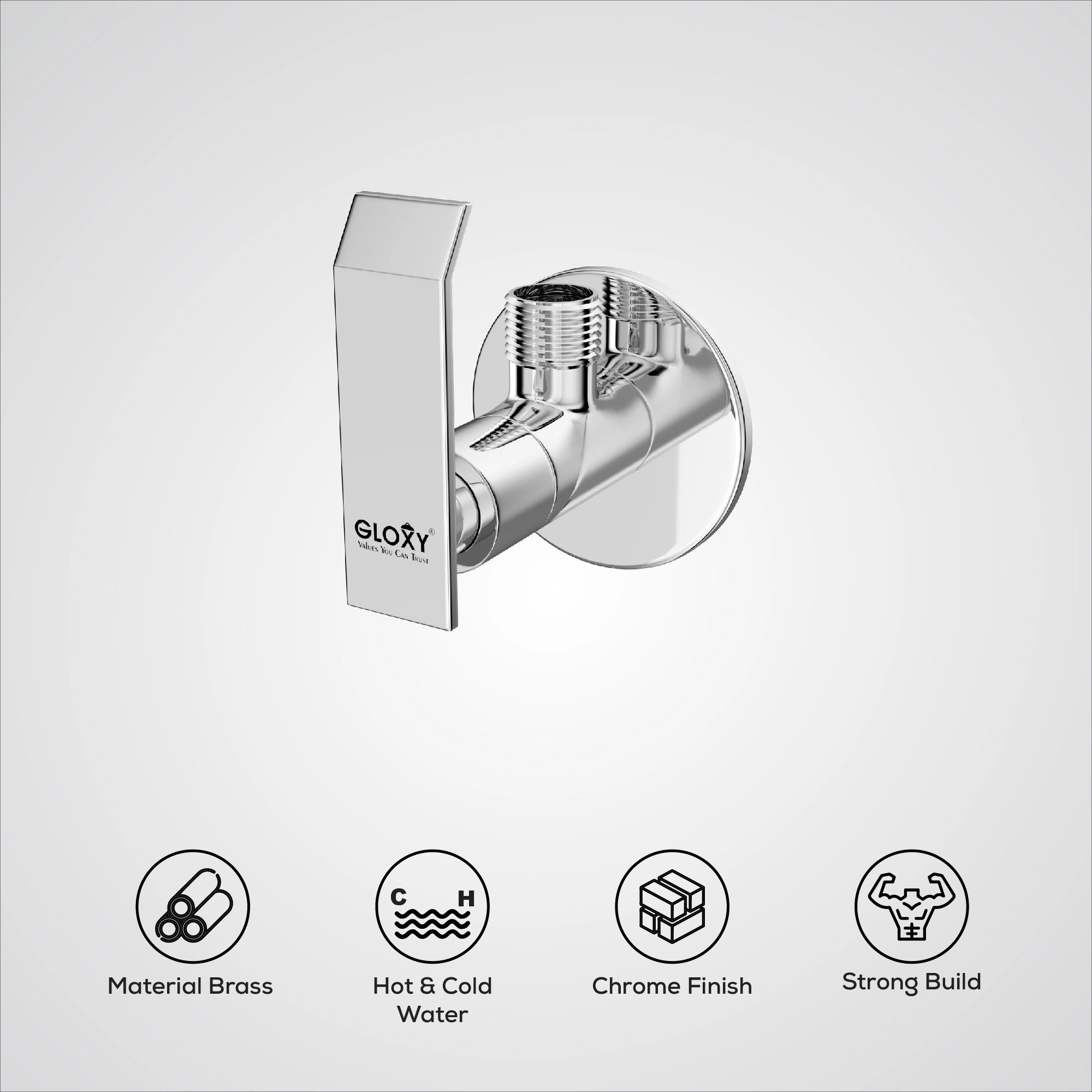 Chrome Finish Concealed Stop Cock Faucet Tap Valve with Flange for bathrooms, Overhead Tanks, geysers (Imperial)-by GLOXY®